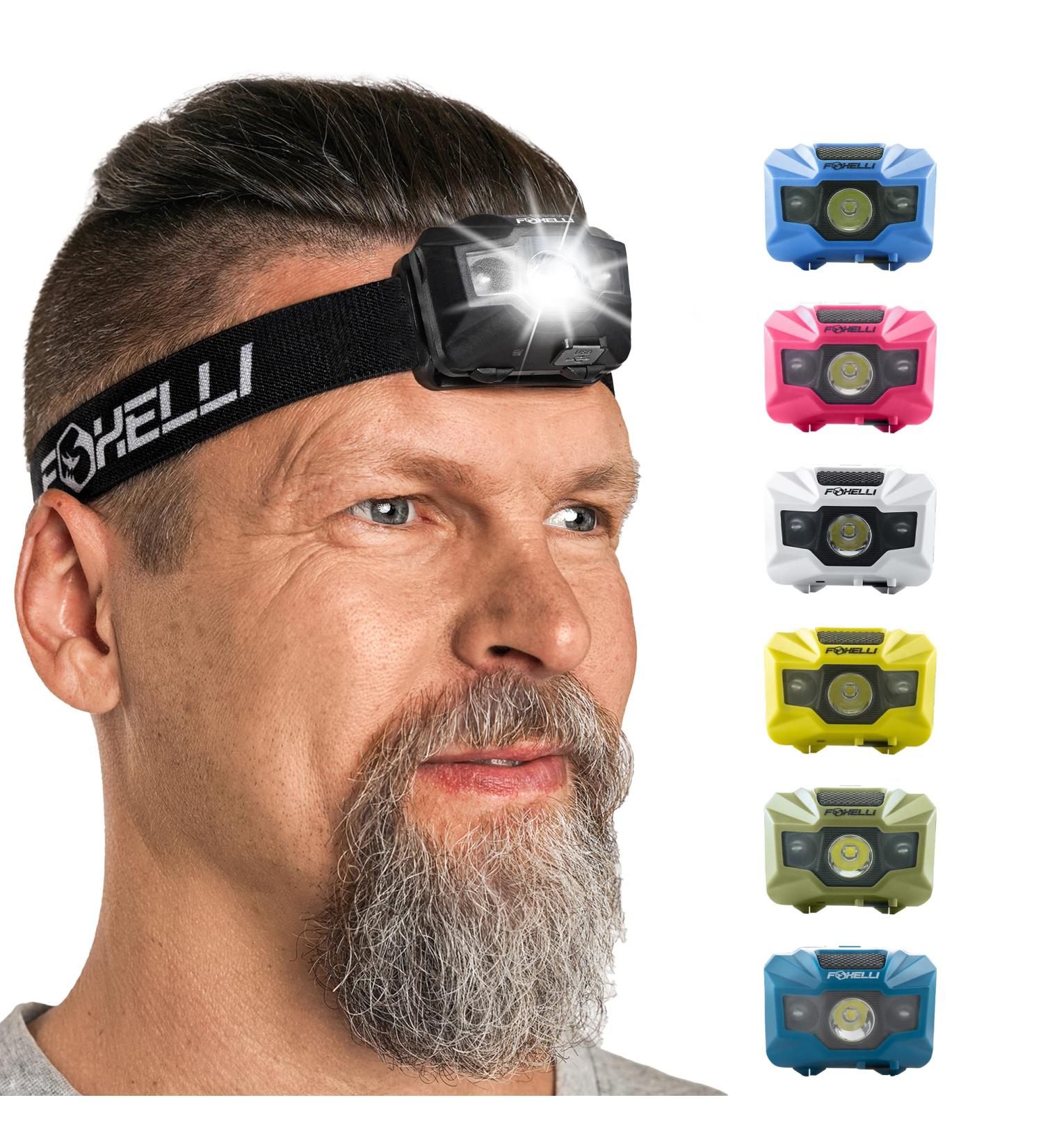 Foxelli Rechargeable LED Headlamp - Ultralight Waterproof Headlamp Flashlight for Adults & Kids - USB Rechargeable with Red Light for Running, Camping, Hiking - Black - Buy Online on SooperMarket.com