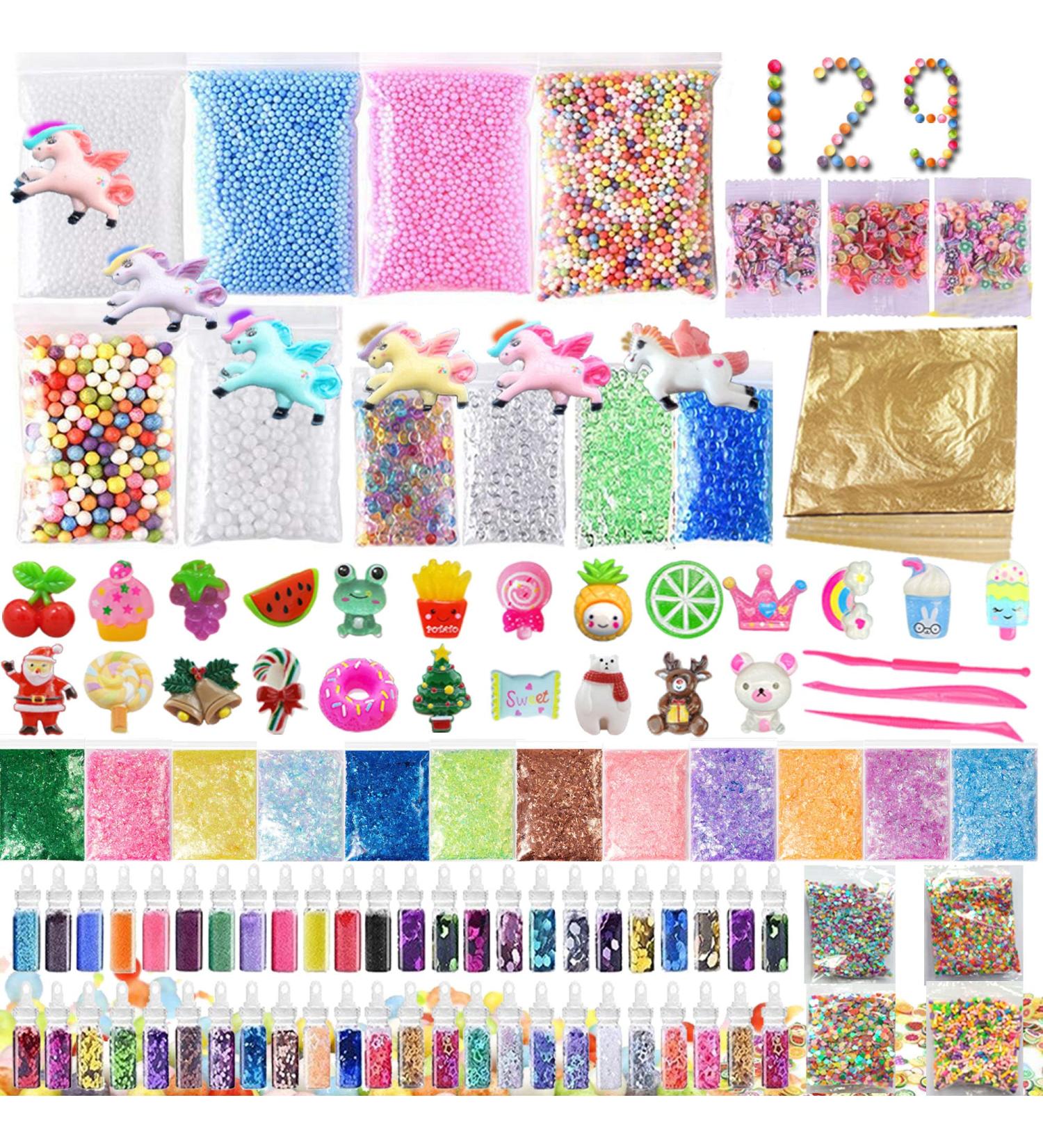 129 Pack Slime Making Kits with Gold Leaf, Foam Balls, Glitter, Fishbowl Beads, and More - Ultimate Slime Supplies for DIY Crafts - Buy Online on SooperMarket.com