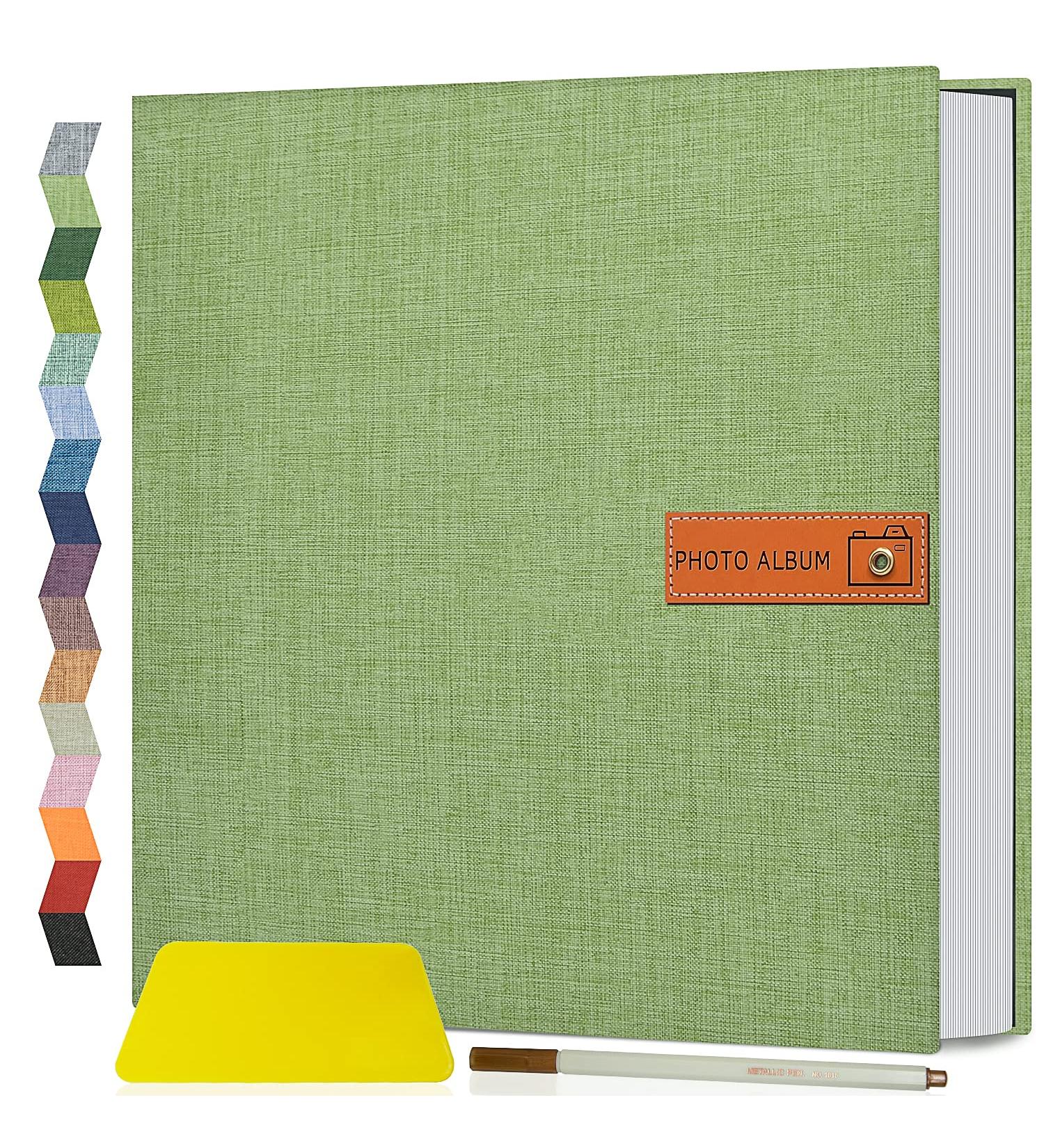 Popotop Large Self-Adhesive Photo Album - 40 Pages Scrapbook for Family and Wedding Memories - Grass Green - Includes Metal Pen and Plastic Board - DIY 4x6, 5x7, 8x10 Picture Book - Buy Online on SooperMarket.com