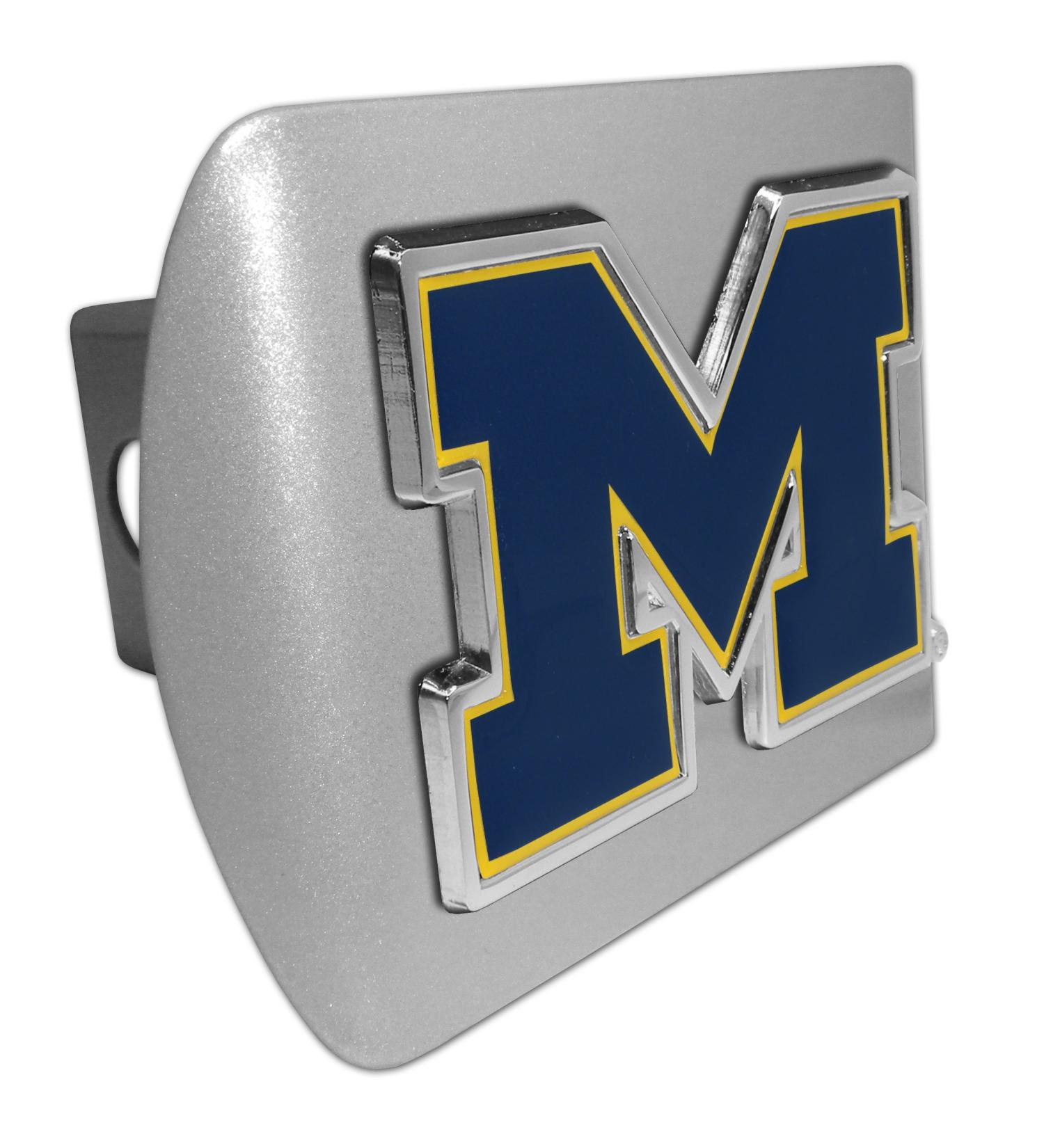 Elektroplate Michigan Wolverines Brushed Silver Navy Blue M Emblem Hitch Cover