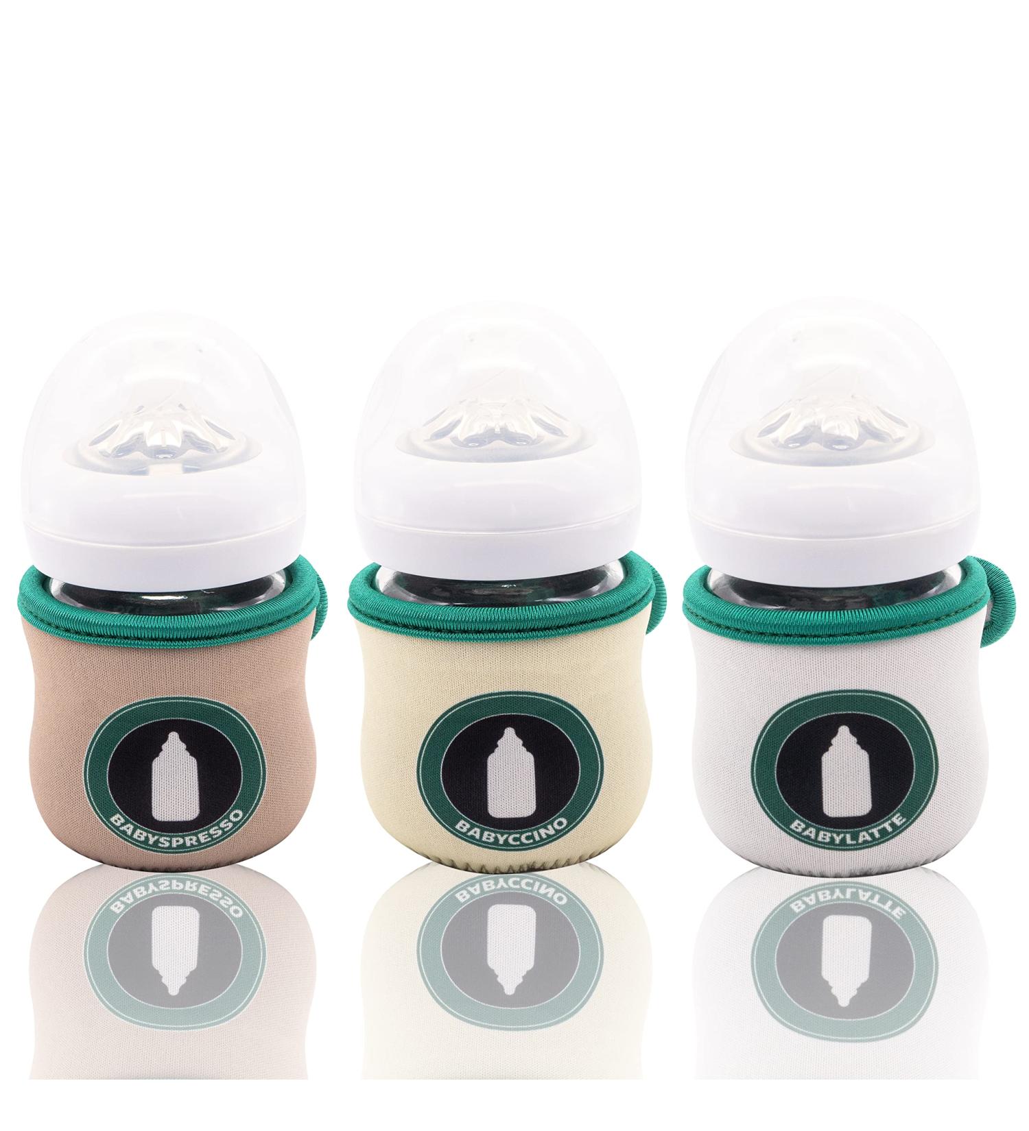 Kanudle Sleeve Covers for 4 oz Philips Avent Glass Baby Bottle | Adjustable Sleeves | Heat and Cold Retention | Neoprene - Juice Cleanse | Non Slip Grip | Set of 3  (Babyccino)