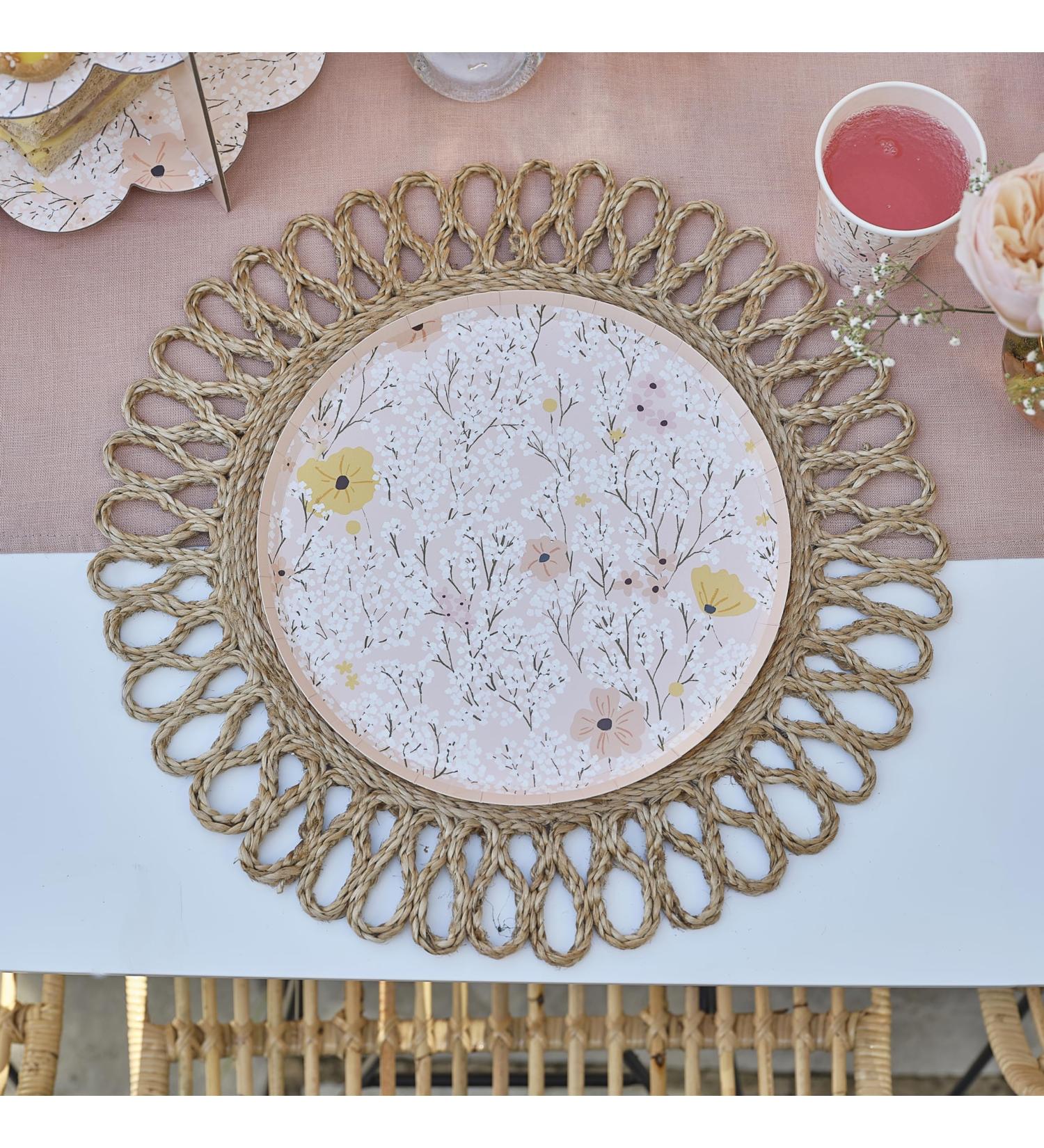 Ginger Ray Pink Flower Paper Birthday Plates | Party Tableware | Pack of 8 - International Shipping Available - Buy Online on SooperMarket.com