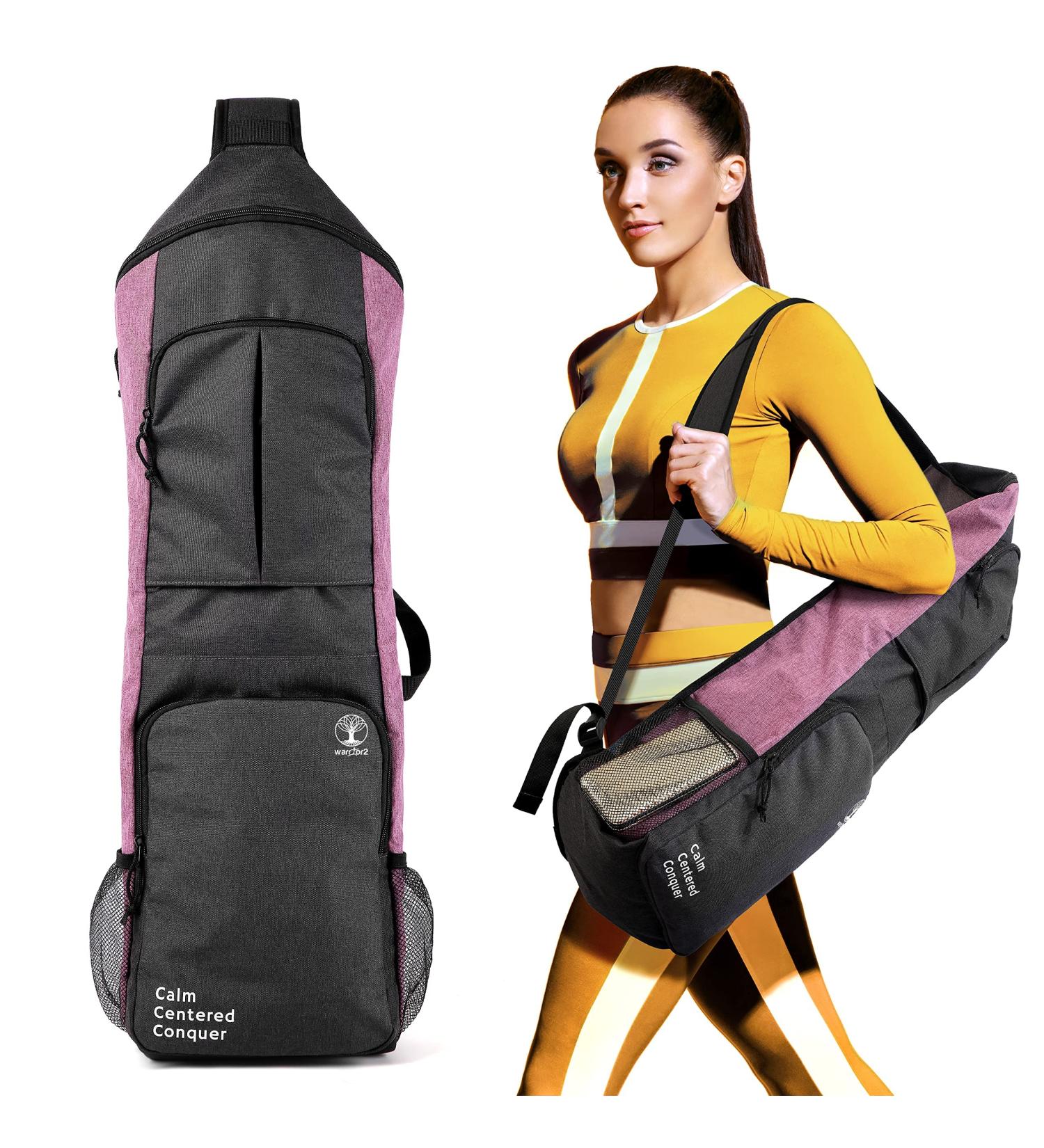 WARRIOR2 Yoga Mat Holder Carrier Backpack | Fits 1/2 Inch Thick Mat | Large Pockets & Water Bottle Holders | Purple Yoga Mat Bag for Men Women | Gym, Sport, Travel - Buy Online on SooperMarket.com