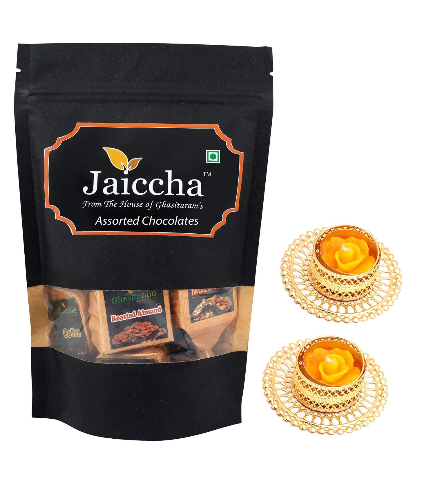 Jaiccha Ghasitaram Diwali Gifts Chocolate - Assorted Chocolates 200 GMS with 2 T-Lites - Buy Online on SooperMarket.com