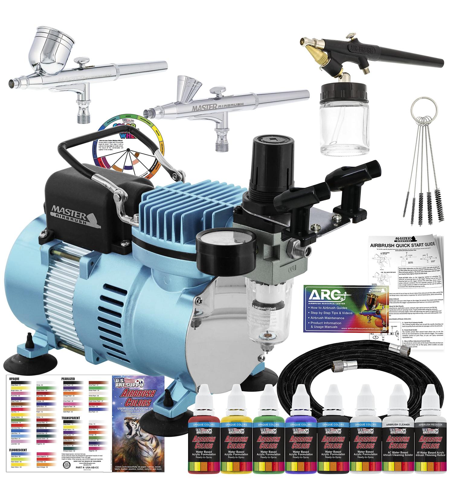 Master Airbrush Cool Runner II Compressor Kit with 3 Airbrushes & 6 Acrylic Paint Set - Buy Online on SooperMarket.com