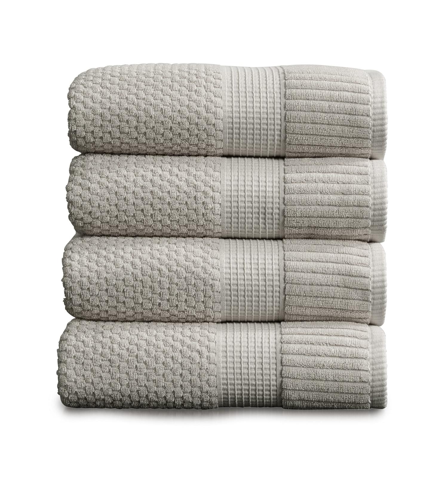 Trinity Collection 100% Cotton Bath Towel 4 Pack - Super Soft & Absorbent - Quick-Dry - 30 x 52 - Textured & Durable - Quiet Grey - Buy Online on SooperMarket.com
