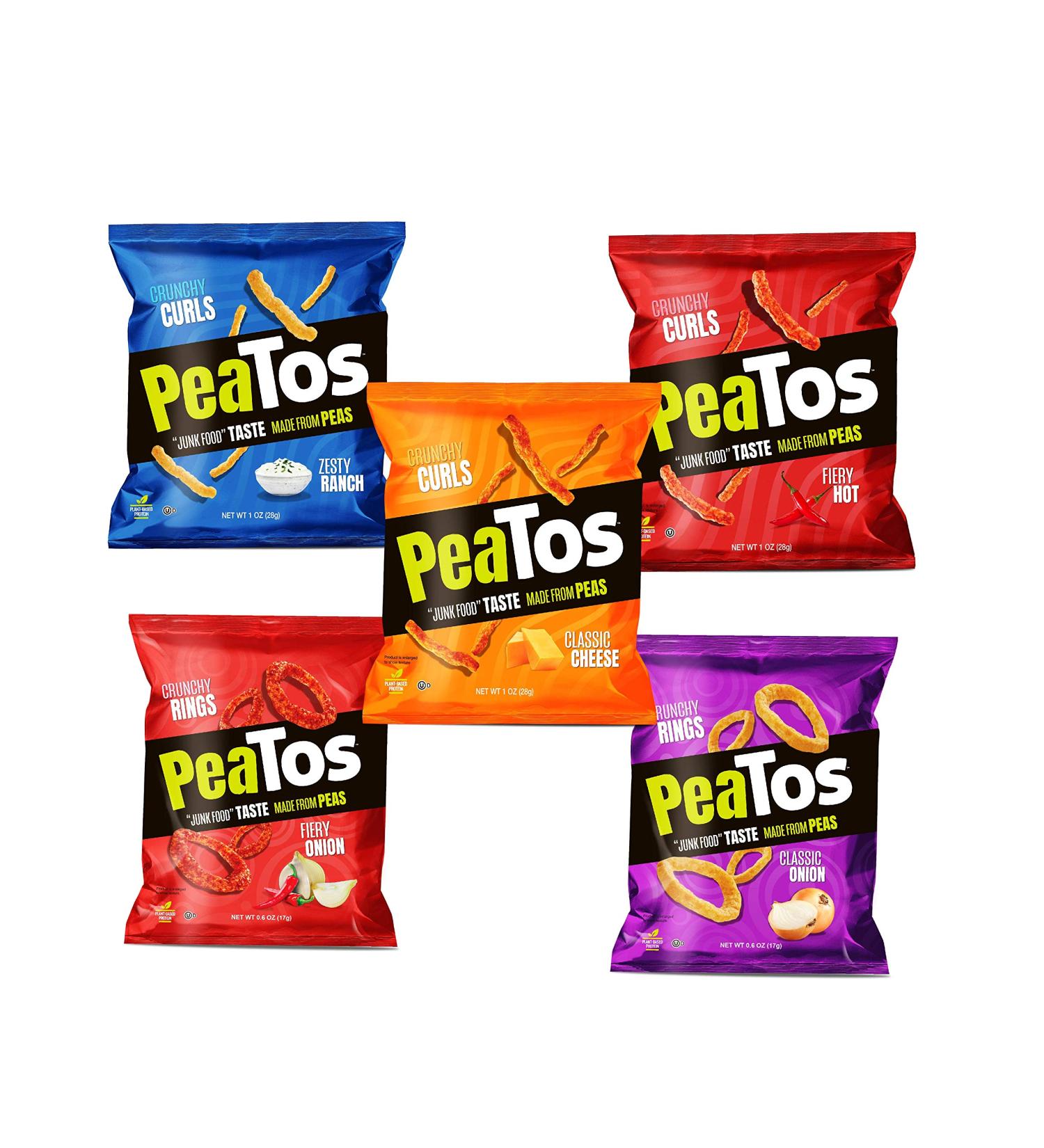 PeaTos Party Mix Crunchy Curls & Rings - Gluten-Free Pea Protein Puffs Snack Packs (15 count  1 oz each) - 4g Protein  3g Fiber - Buy Online on SooperMarket.com