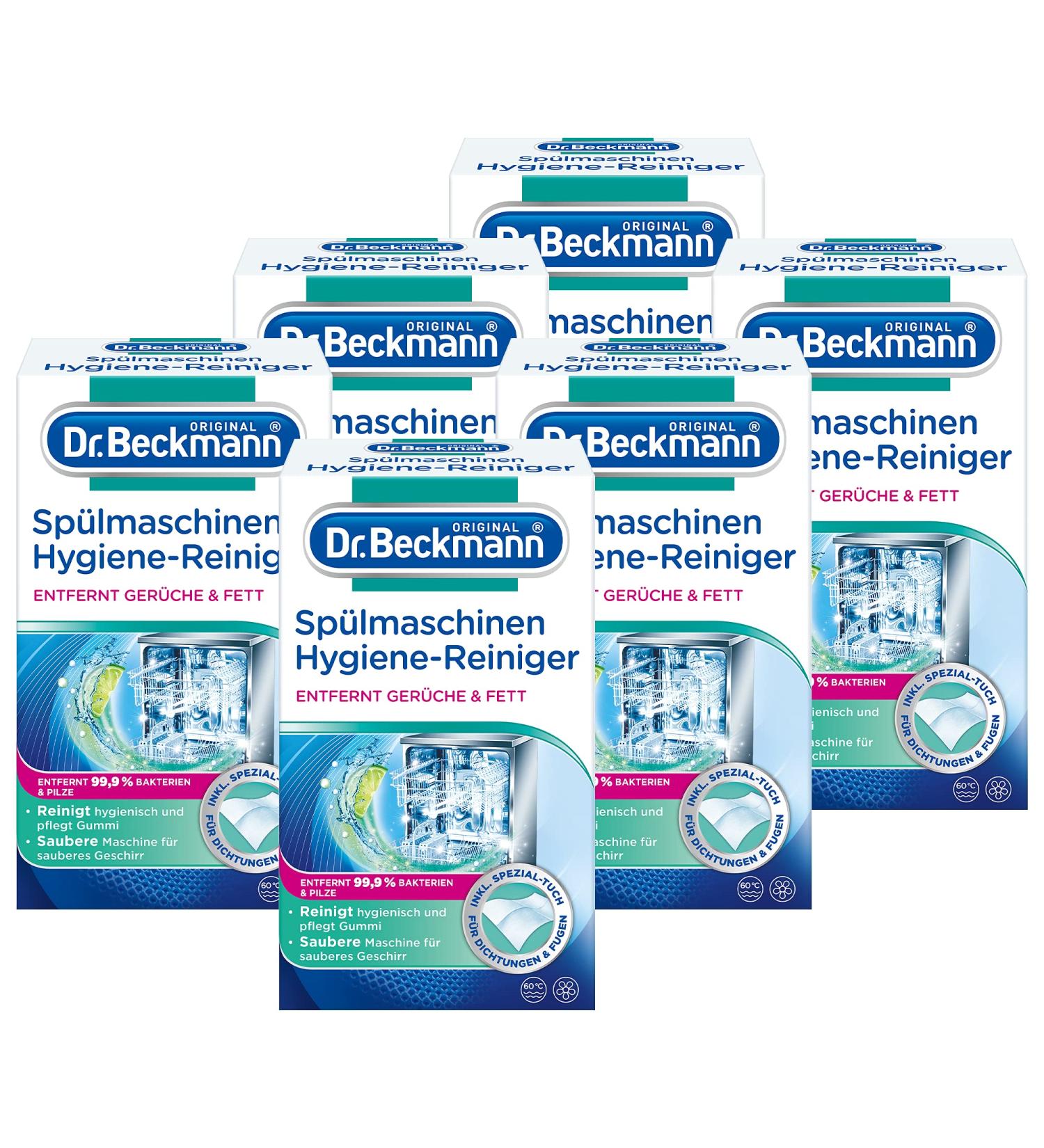 Dr. Beckmann Dishwasher Hygiene Cleaner | Removes Residues Fat & Unpleasant Odors | Includes Special Cleaning Cloth | 6 x 75g - Buy Online on SooperMarket.com
