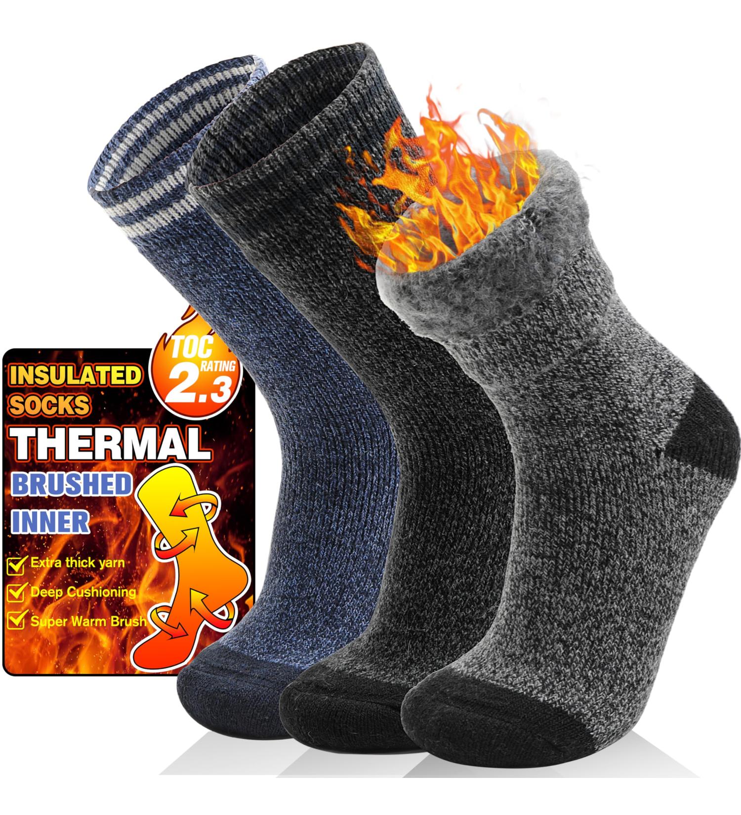 Welwoos 3 Pairs ThermoSocks for Men | Warm Thick Winter Ski Socks | Breathable Outdoor Socks 36-42 | Blue Gray Stripes - Buy Online on SooperMarket.com