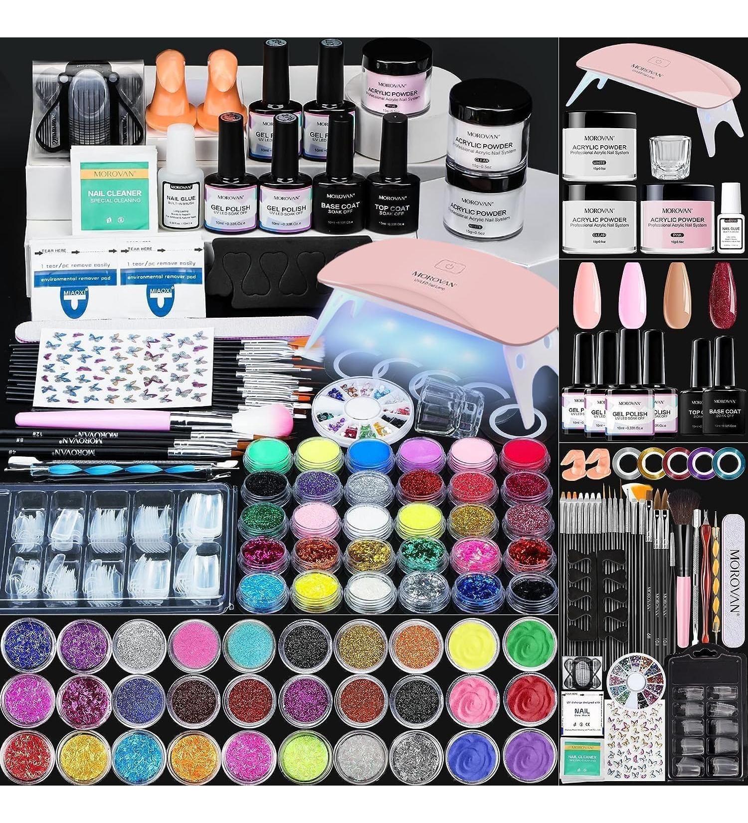 Morovan Acrylic Nail Kit for Beginners: with Everything Professional Gel Polish Kit with U V Lamp Acrylic Nail Set with Glitter Acrylic Powder Complete Starter Kit Acrylic Nail Supplies - Buy Online on SooperMarket.com