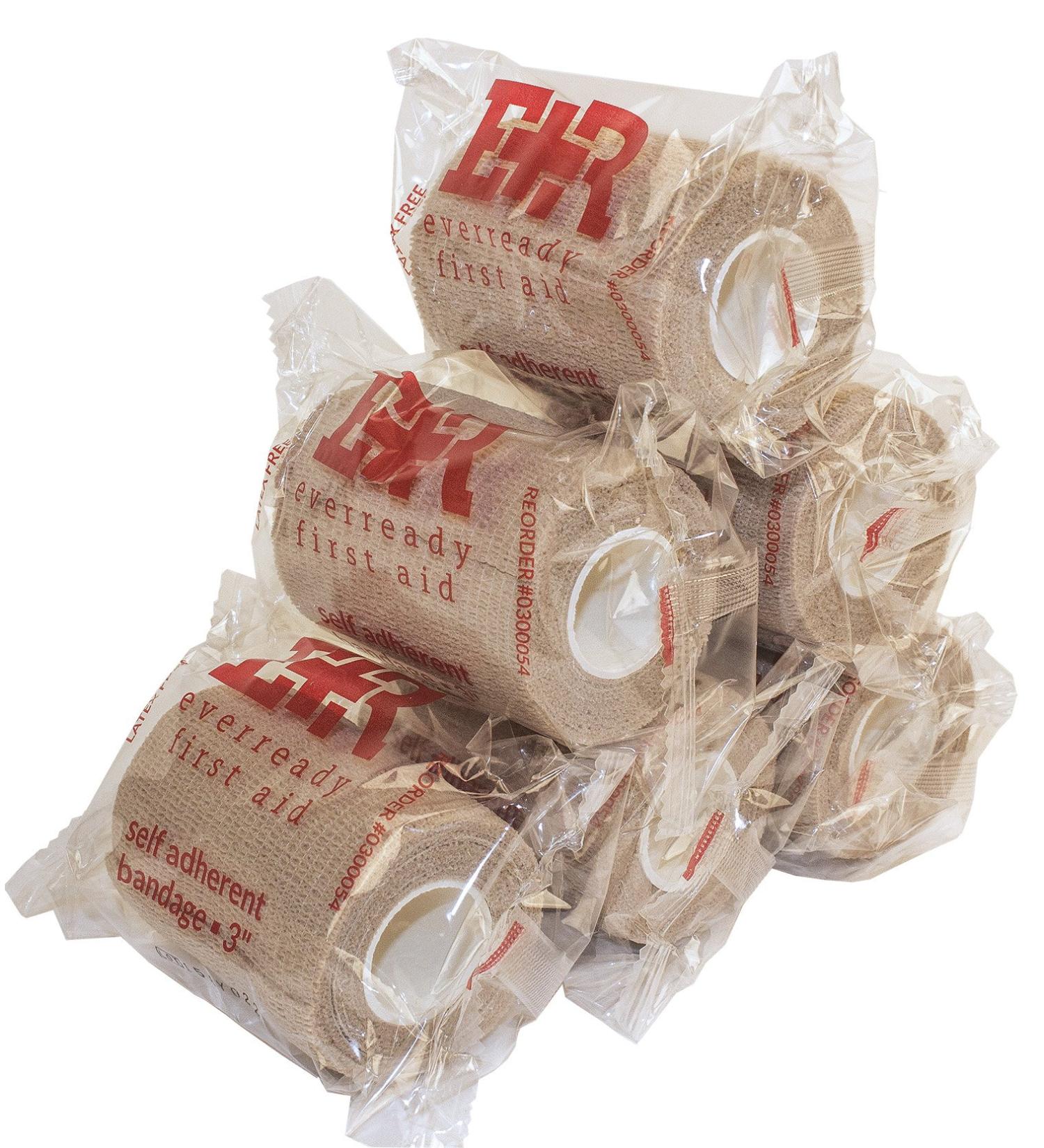 Ever Ready First Aid Self Adherent Cohesive Bandages 3 x 5 Yards - 6 Count Tan