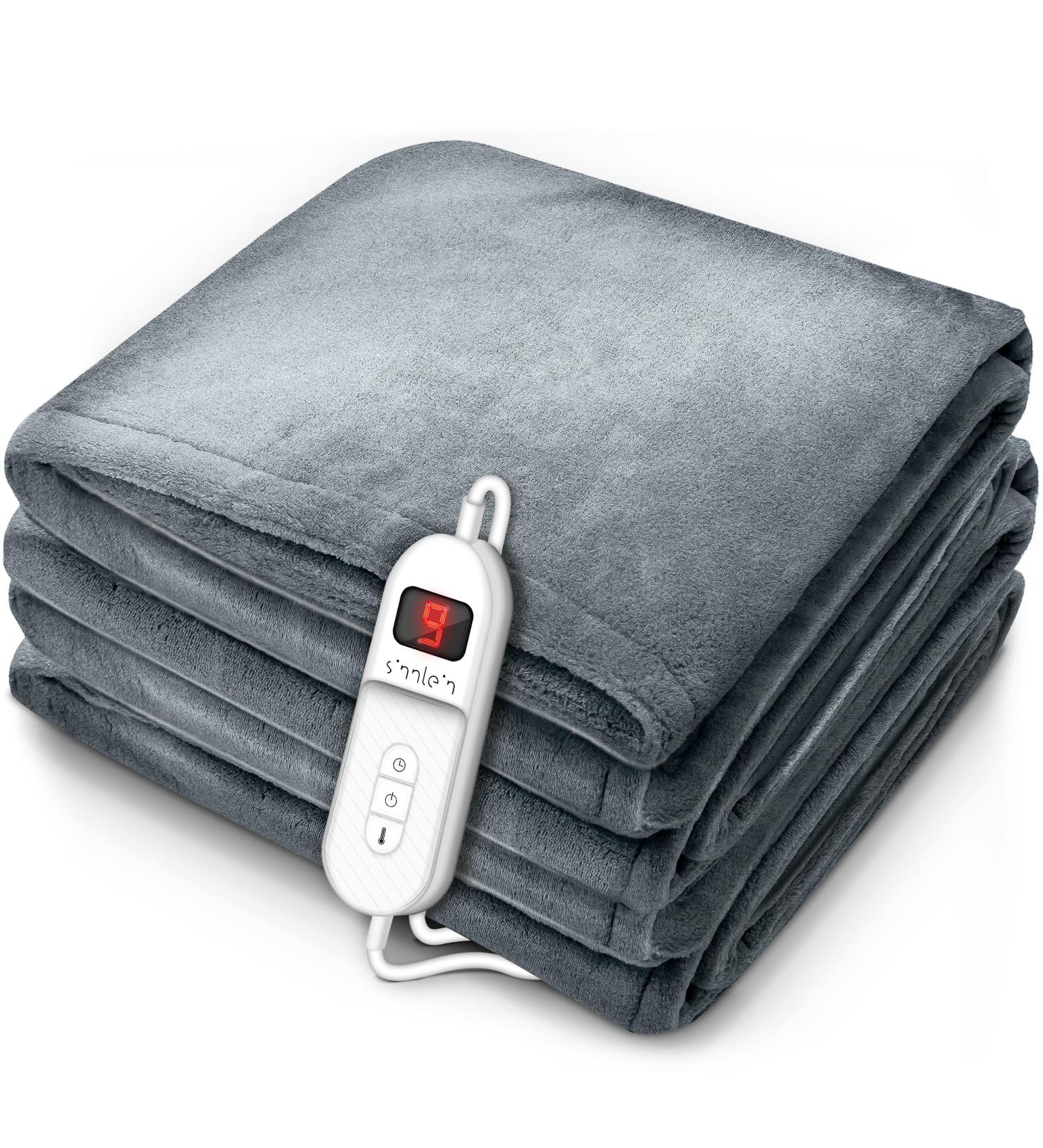 Sinnlein Heating Ceiling - T V S d GS Checked 160x120cm Electrical Thermal Blanket with Timer 9 Heat Levels Washable Digital Display - Cuddly Light Gray Cover - Buy Online on SooperMarket.com