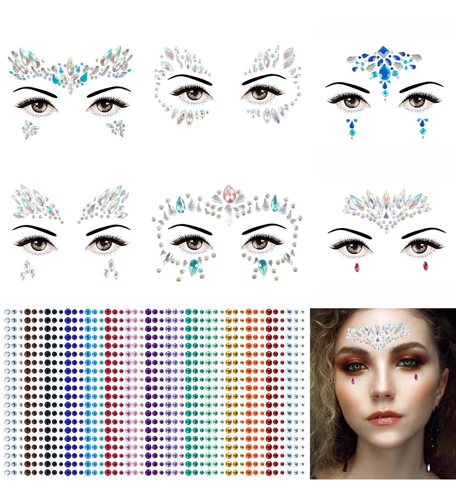 Self-Adhesive Rhinestone Face Gems Set - 6 Sets + 15 Colors 900pcs Face Jewels for Makeup, Music Festivals - Women, Men, Kids - Buy Online on SooperMarket.com