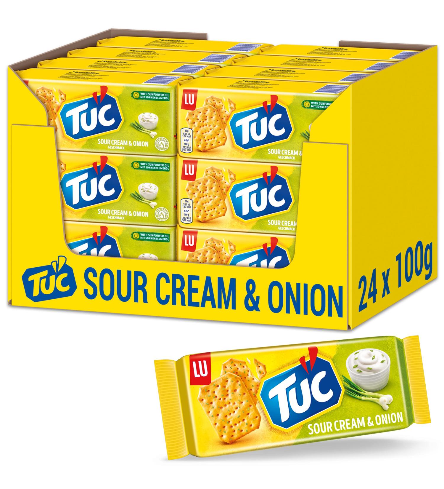 Tuc Sour Cream & Onion Biscuits 24x100g | Savory Snack Crackers | Large Pack of Flavorful Crunchy Treats - Buy Online on SooperMarket.com