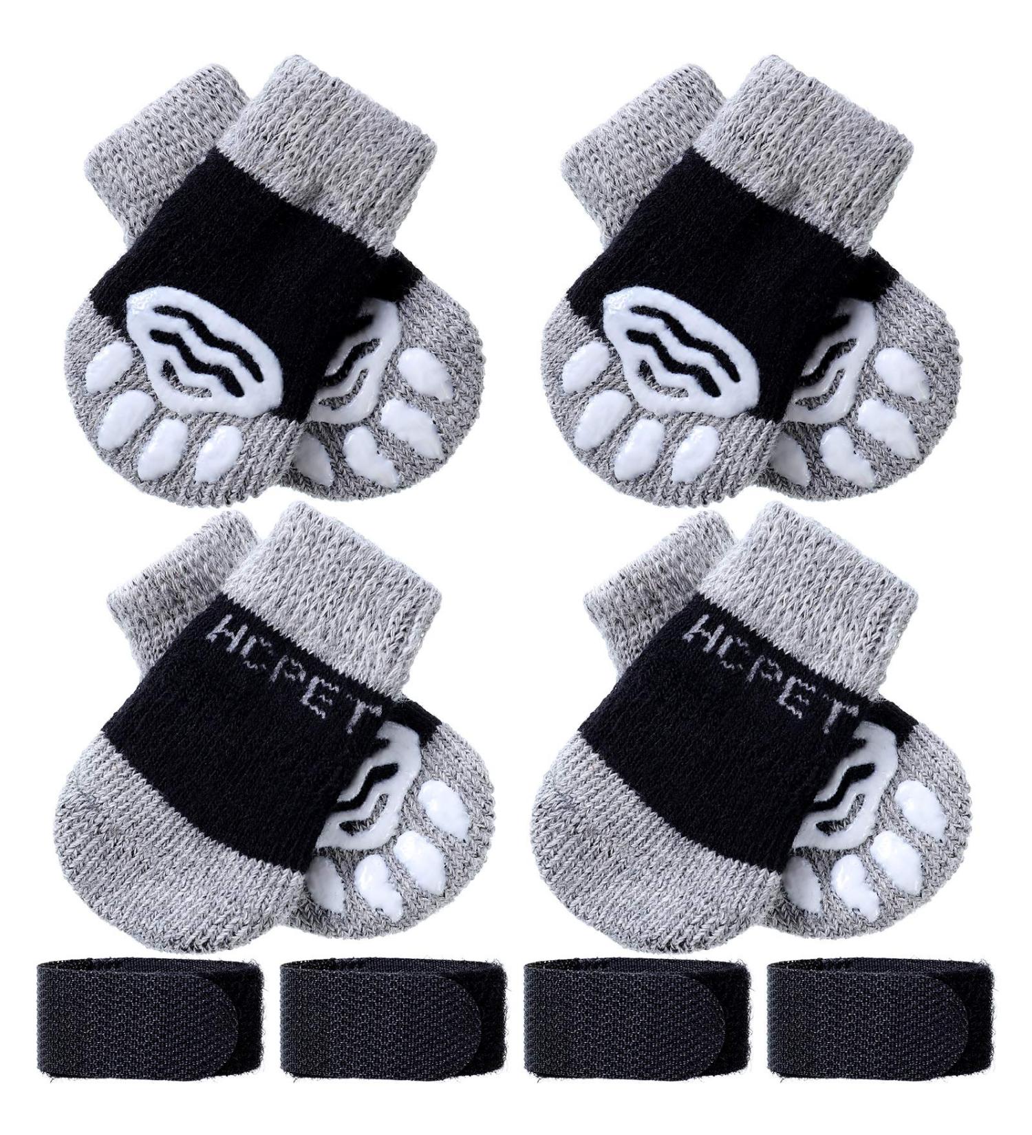 Frienda 8-Piece Anti-Slip Dog Socks for Small Puppies and Kittens - Adjustable Paw Protector with Traction Control in Black and Gray (Size S) - Buy Online on SooperMarket.com