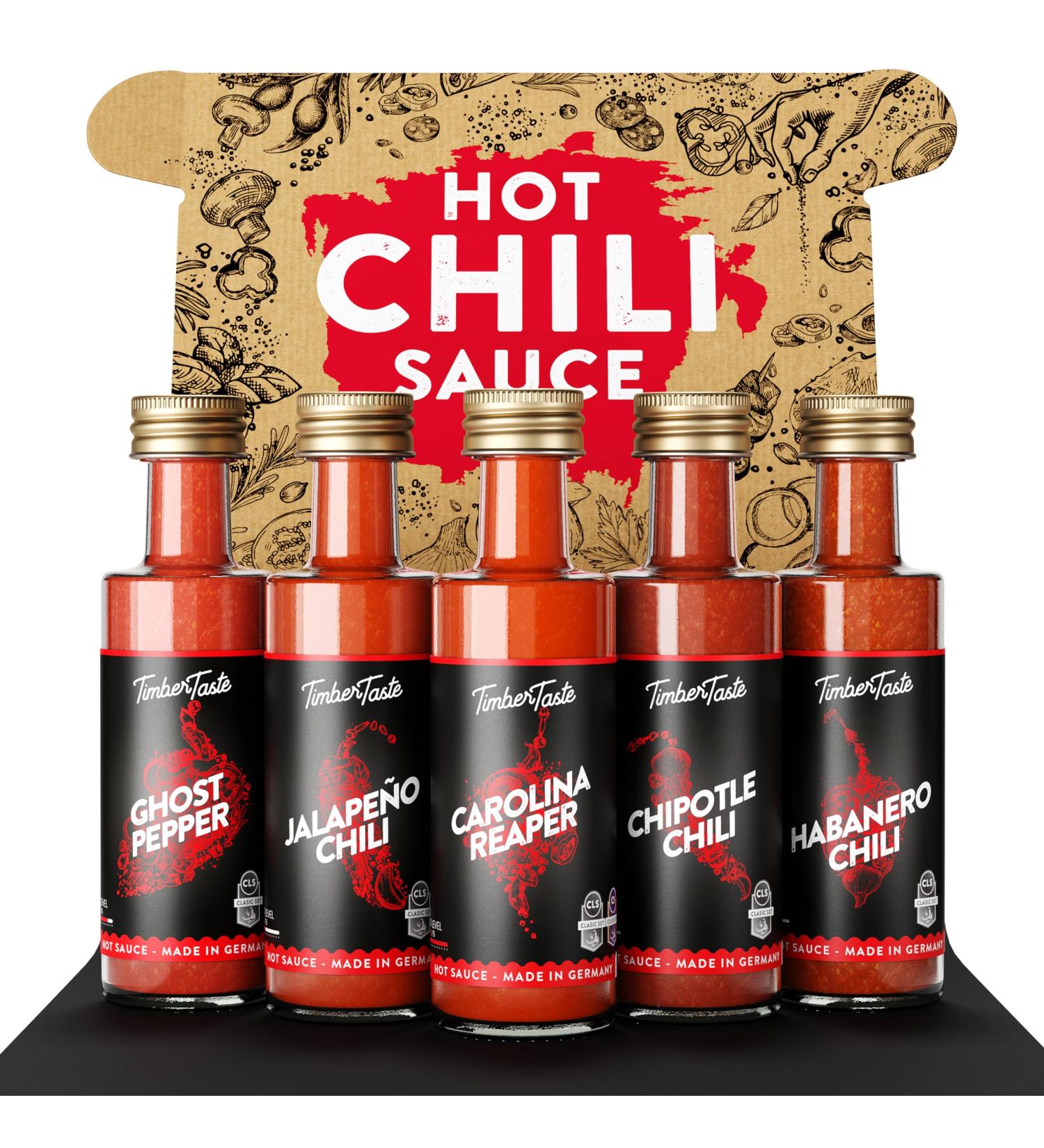 Timber Taste Chili Sauce Gift Set - 5 x 40ml Premium Hot Sauces | Perfect Father's Day Gifts for Men & Women | Gourmet Chili Sauces Collection - Buy Online on SooperMarket.com