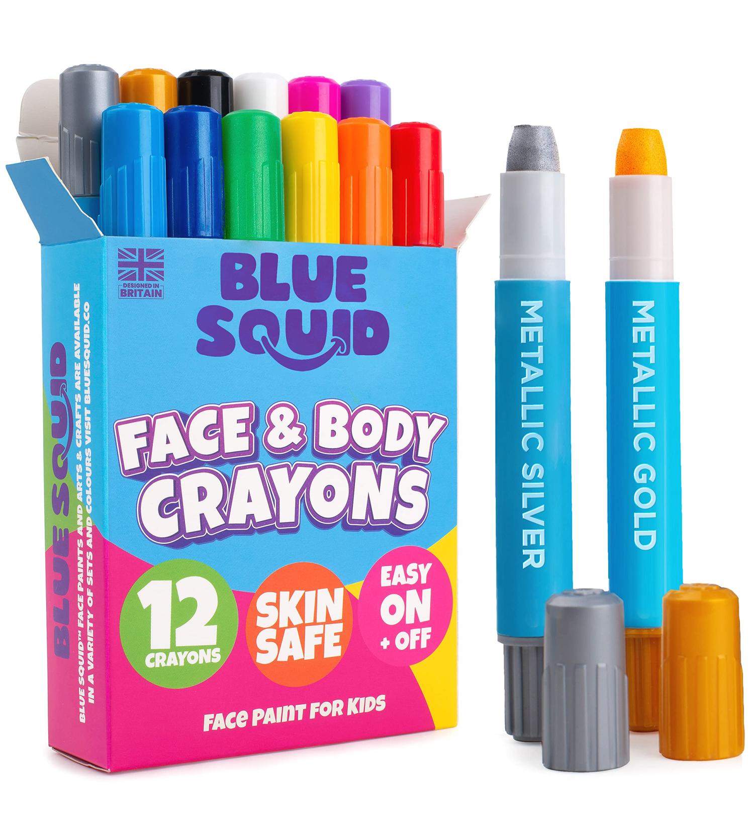 Blue Squid 12 Color Twistable Face Paint Marker Sticks Kit - Water Based Crayons for Kids & Adults | Halloween Belly Painting, Pregnancy Makeup | Body Paints Set - Buy Online on SooperMarket.com