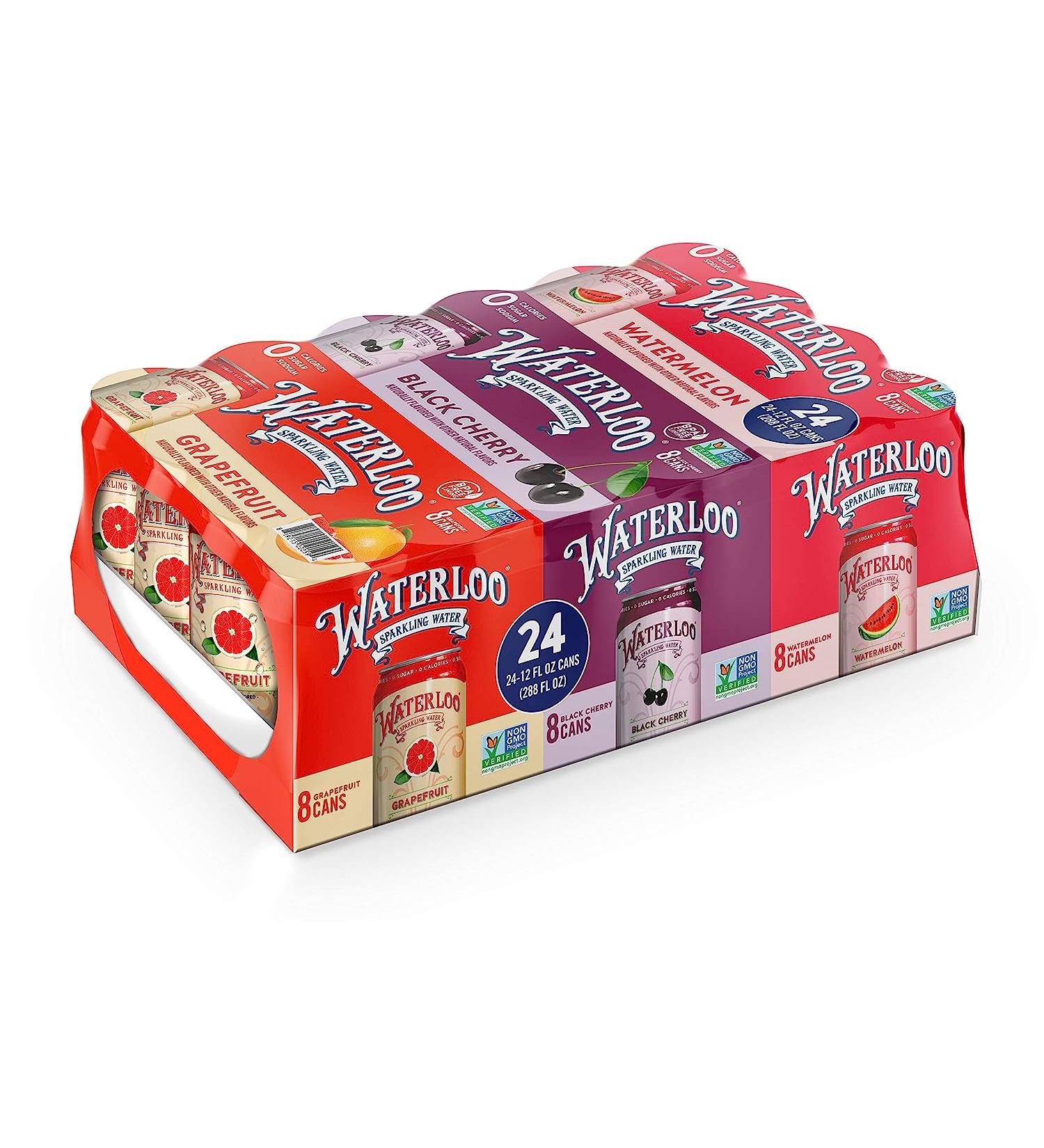 Waterloo Sparkling Water Variety Pack - 12 Fl Oz Cans - Pack of 24 - Grapefruit  Black Cherry  Watermelon - Zero Calories  Sugar  Sodium - No Artificial Sweeteners - Buy Online on SooperMarket.com