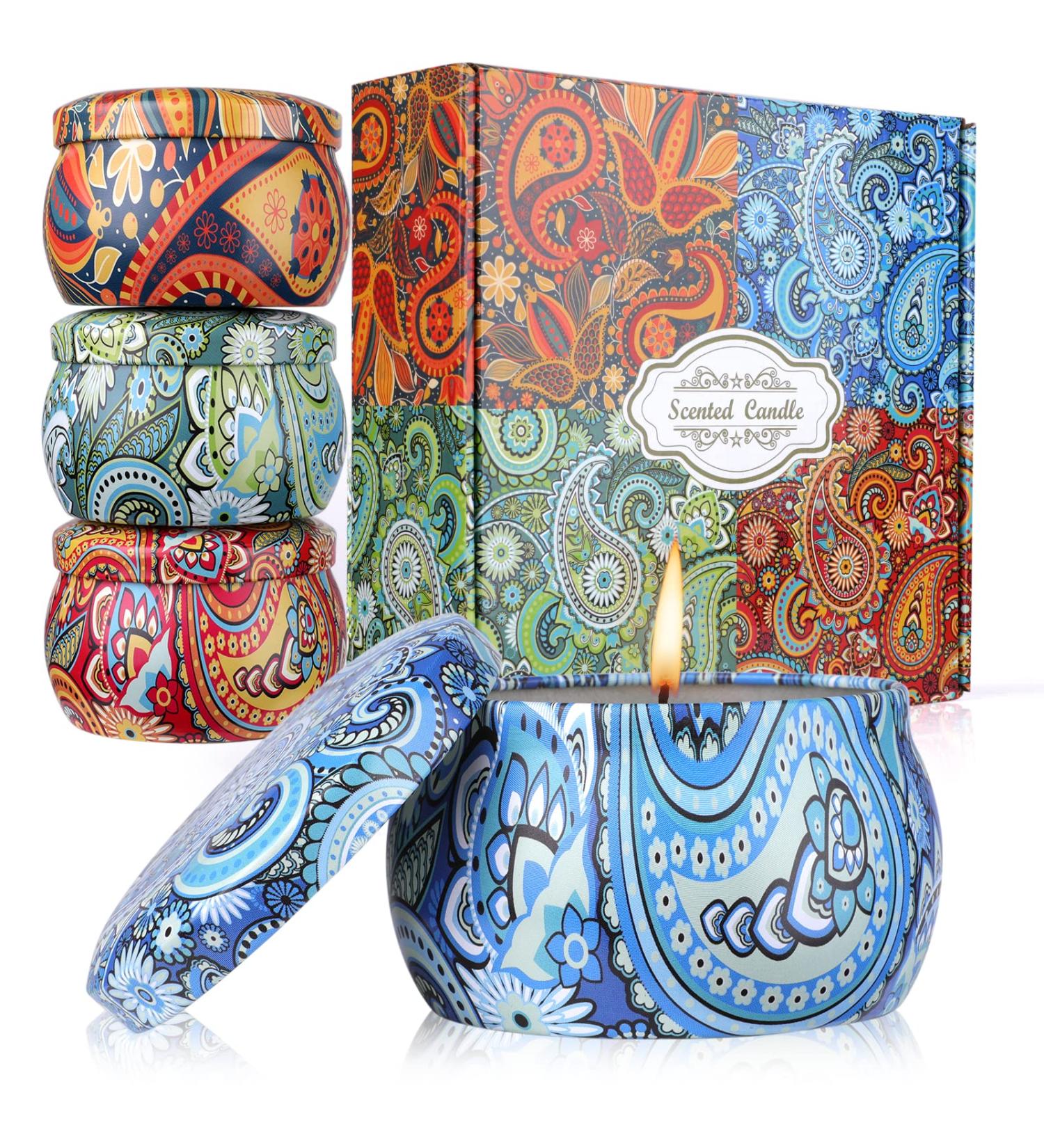 Scented Candles Gift Set - 4Pcs 5.65OZ Natural Soy Wax Aromatherapy Candles for Home and Travel - Long Lasting and Portable - Ideal Birthday or Christmas Gifts for Women - Buy Online on SooperMarket.com