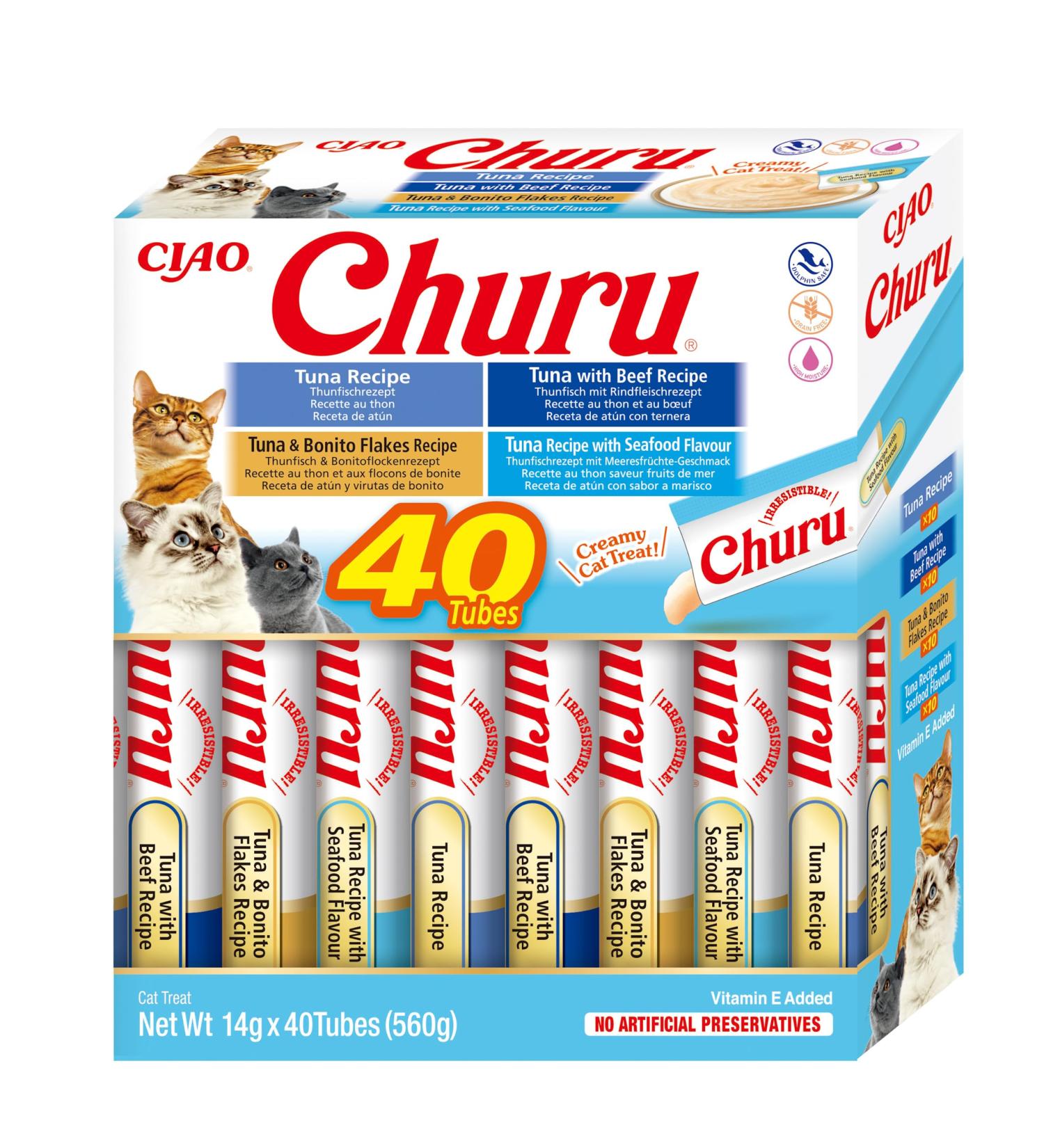 Churu by INABA Cat Treat - Tuna Variety Box - 1 Pack (40 x 14g total) / Soft & Creamy Cat Treat Delicious & Healthy Snack Pur e Food Topper Natural Grain Free - Buy Online on SooperMarket.com