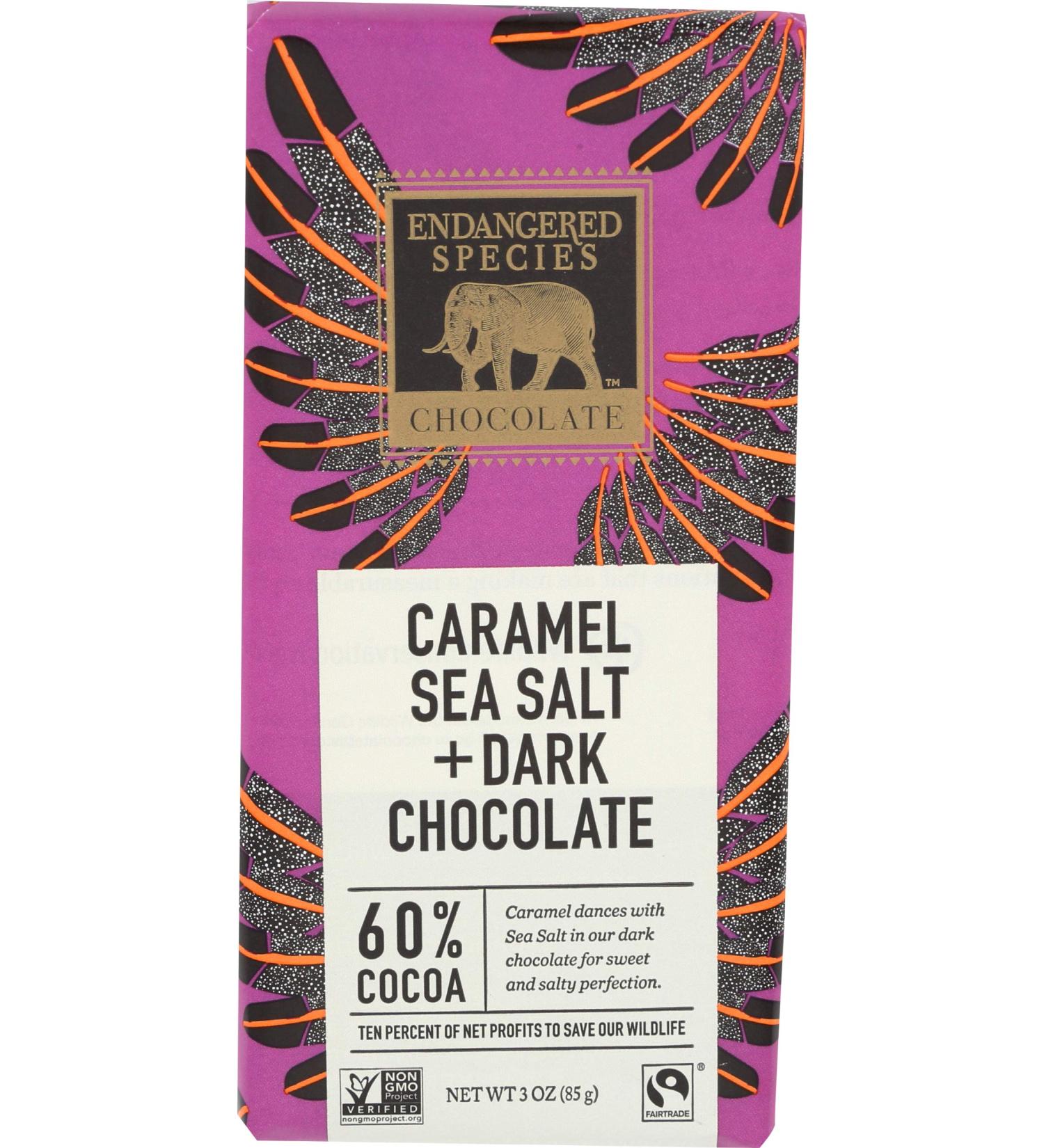 Endangered Species Dark Chocolate Caramel Sea Salt 60% Cocoa - 3 oz (85 g) | Premium Gourmet Treat - Buy Online on SooperMarket.com