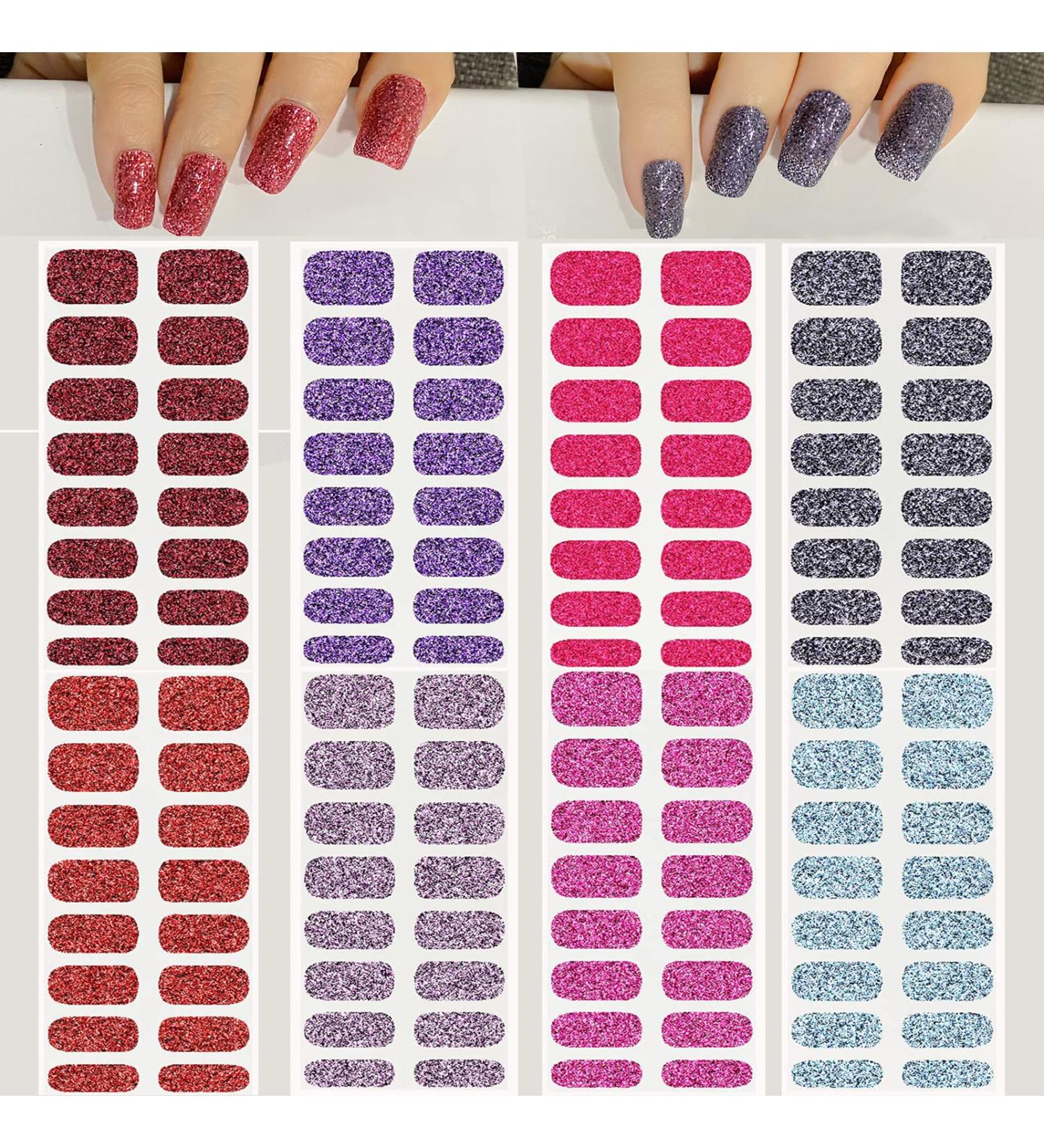 8 Sheets 128 Pieces Full Cover Nail Art Stickers - Self-Adhesive Solid Color Strips for Women | Real Nail Polish Decal Strips - International Shipping Available - Buy Online on SooperMarket.com