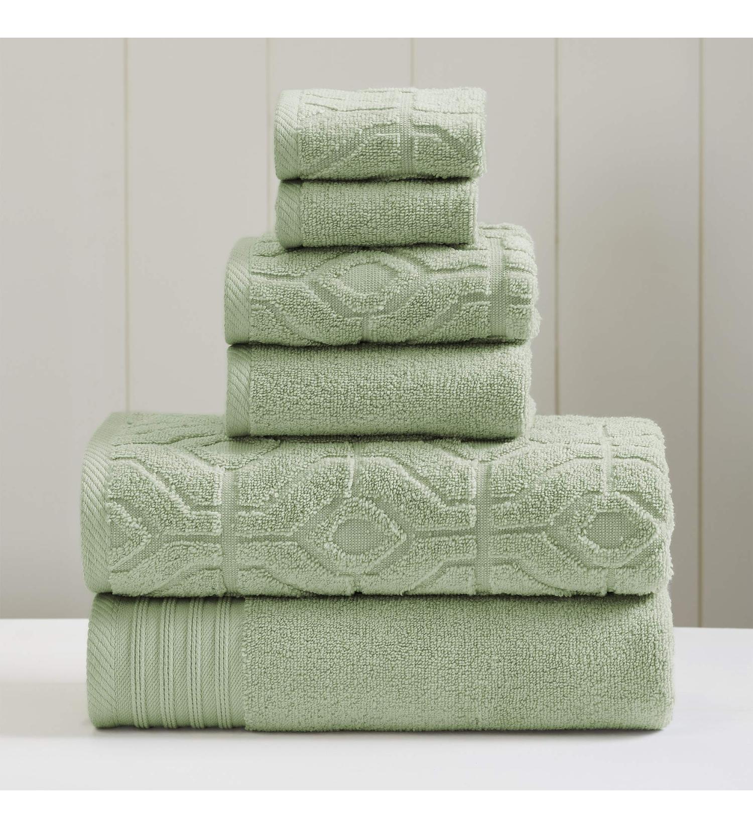 Amrapur Overseas 6-Piece Yarn Dyed Diamond Gate Jacquard Towel Set in Seafoam - Standard Size - Buy Online on SooperMarket.com