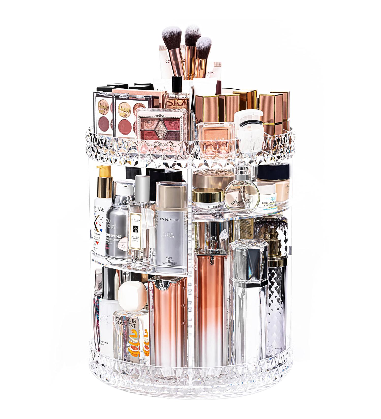 DreamGenius 360 Rotating Makeup Organizer 7-Layer Cosmetic Storage Case | Clear Acrylic Display for Jewelry, Brushes & Lipsticks - Buy Online on SooperMarket.com