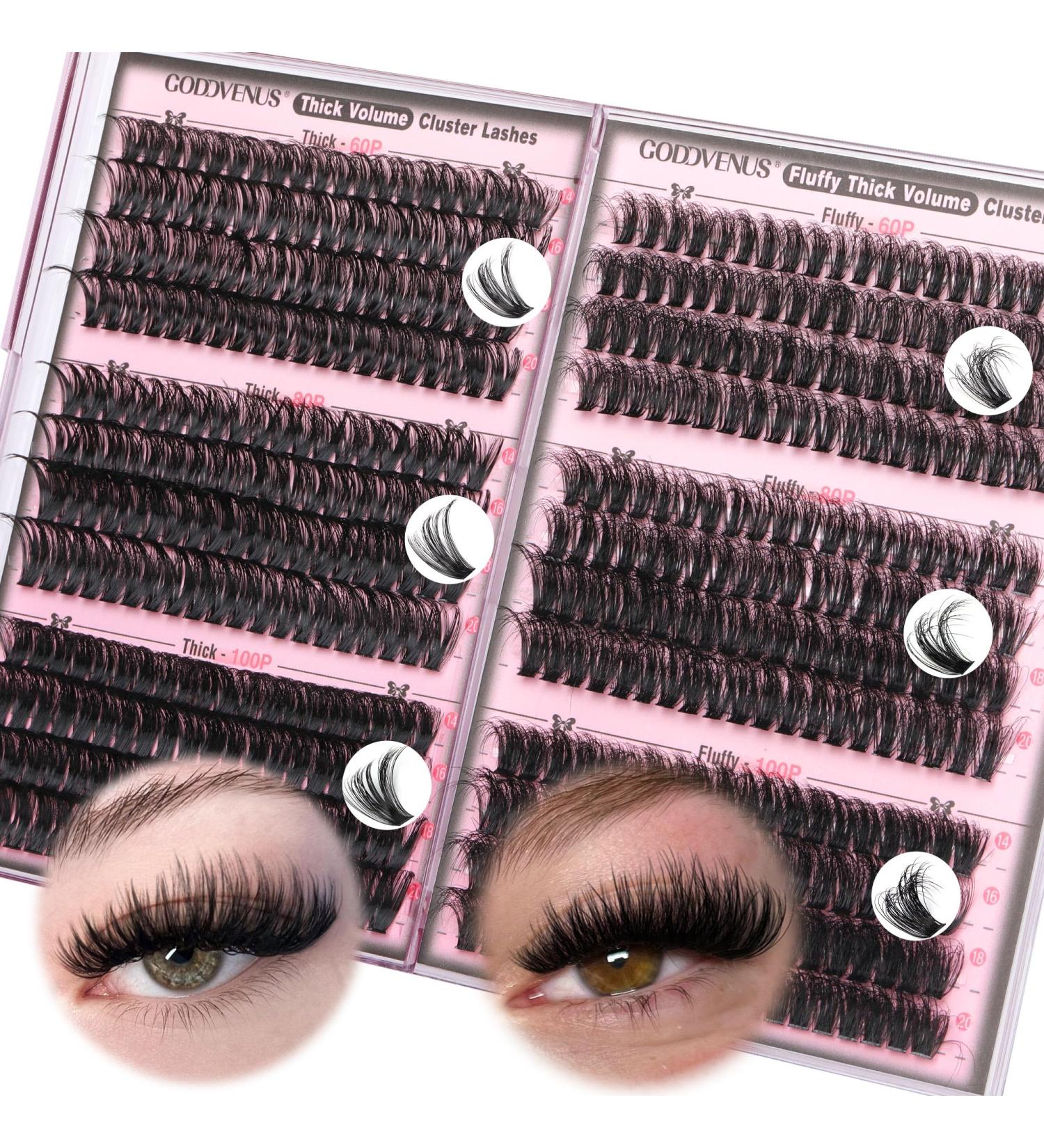 Goddvenus Lash Clusters - 480pcs Mixed Styles 14-20mm | Fluffy Wispy D Curl Faux Mink Eyelash Extensions | Waterproof DIY Volume Lashes - Buy Online on SooperMarket.com