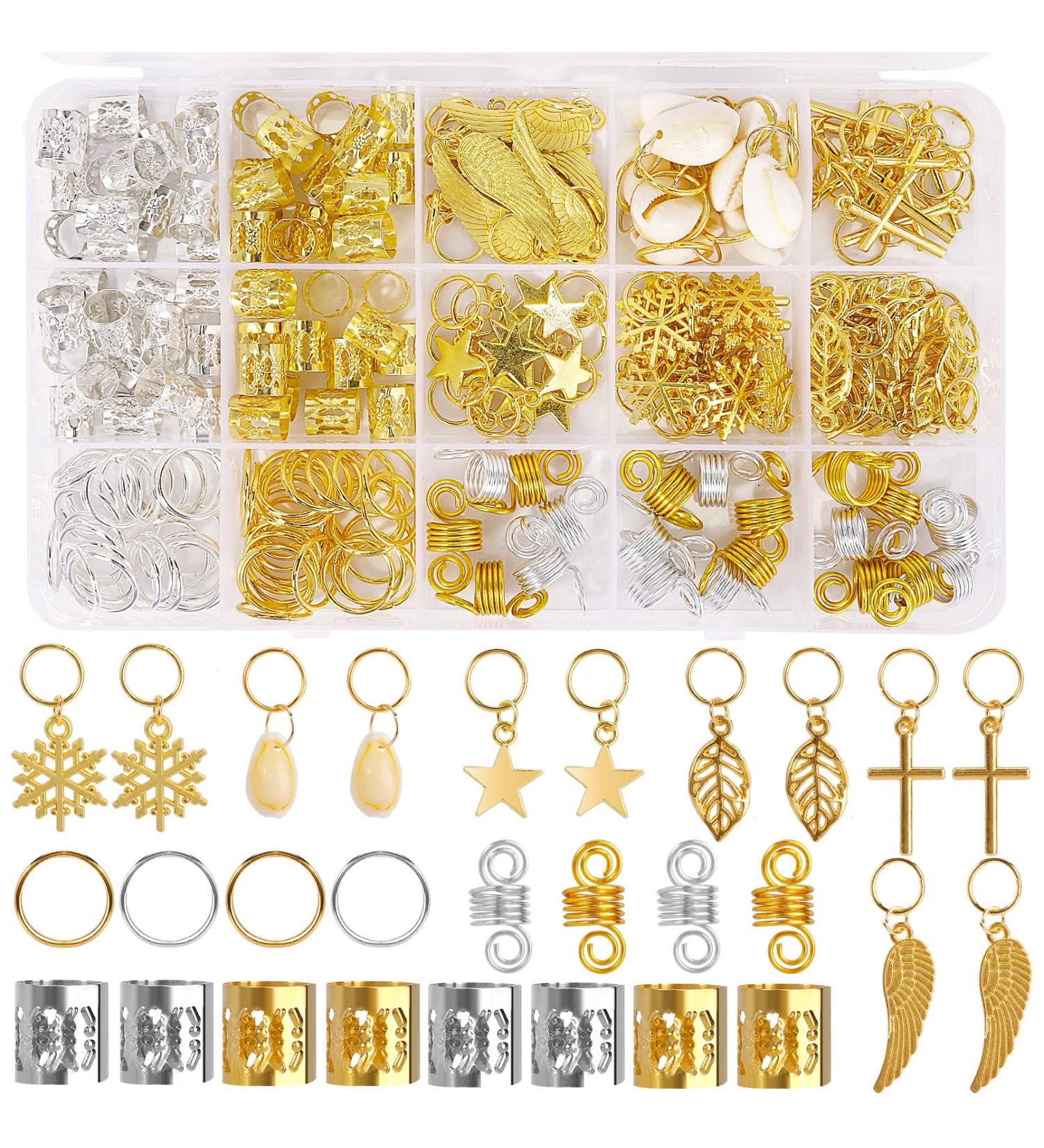 200 PCS Loc Hair Jewelry: Braids & Dreadlock Accessories - Aluminum Beads, Metal Cuffs, Rings, Clips, Coils, Shells - Hair Charms for Women - Buy Online on SooperMarket.com