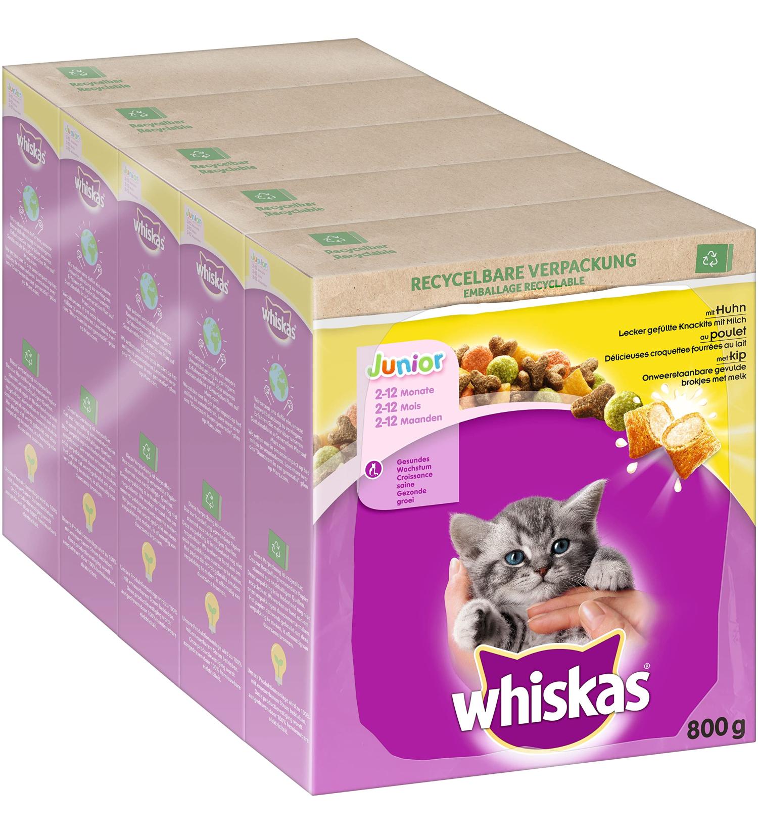 Whiskas Junior Dry Cat Food Chicken 5x800g - Extra Small Kibbles for Growing Kittens (2-12 Months) - International Shipping Available - Buy Online on SooperMarket.com