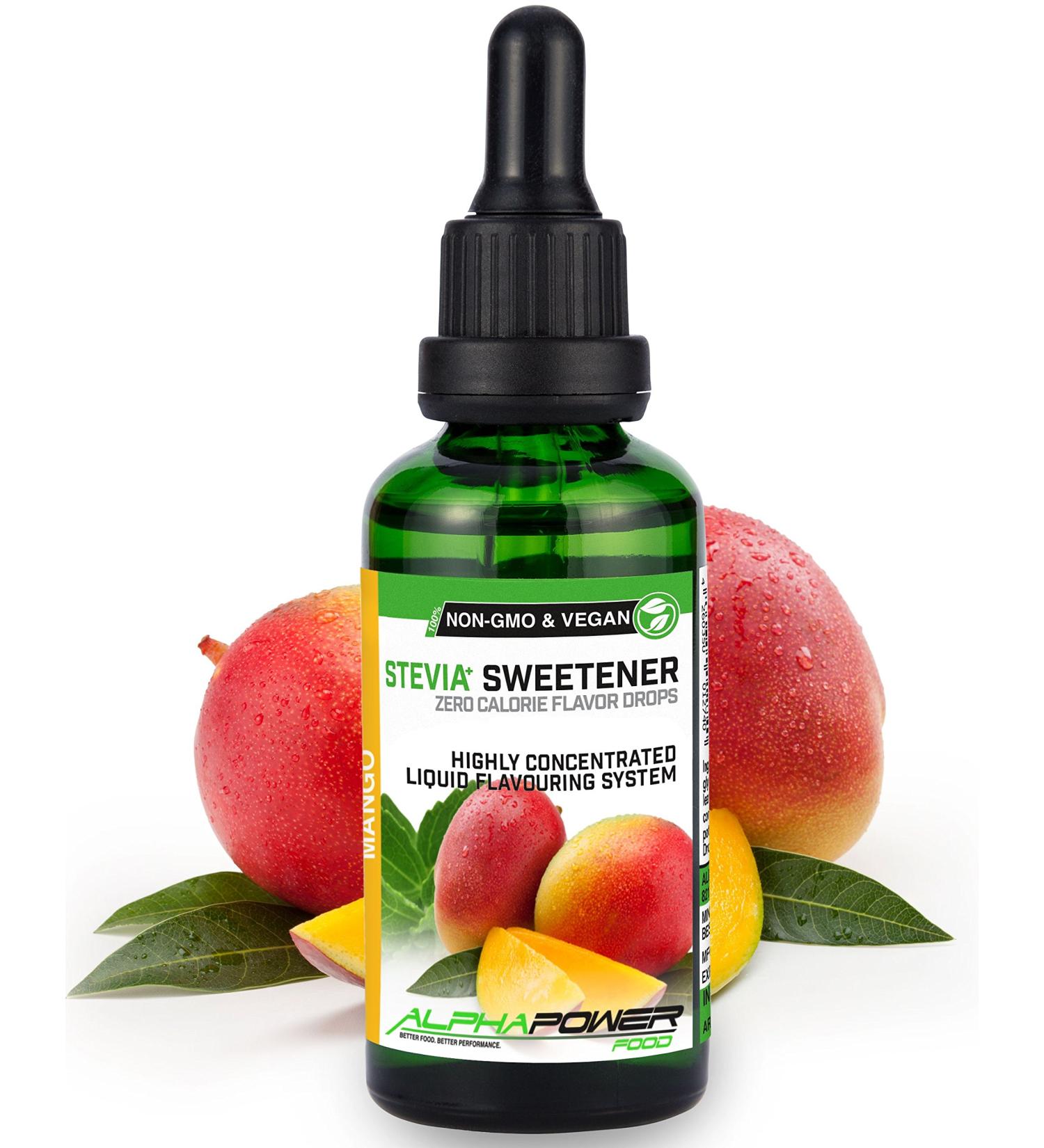 Alphapower Food Mango Flavor Drops | Sugar-Free Stevia Liquid Aroma | 100% Natural 50ml for Water Muesli Desserts & Smoothies - Buy Online on SooperMarket.com