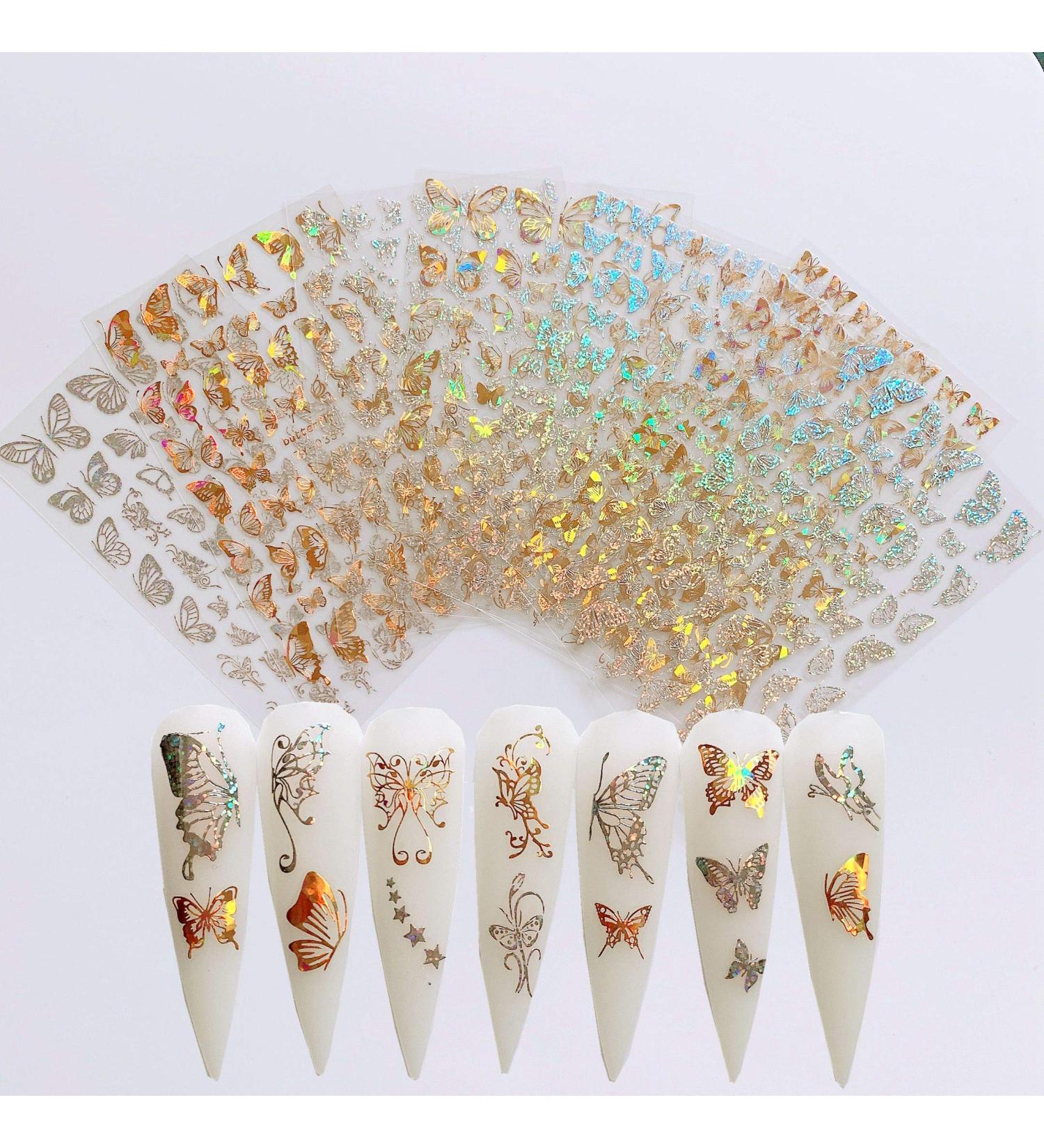 NAIL ANGEL 8-Sheet Laser Gold & Silver Butterfly Nail Art Sticker Set - Nail Art Decoration 10238 - Buy Online on SooperMarket.com