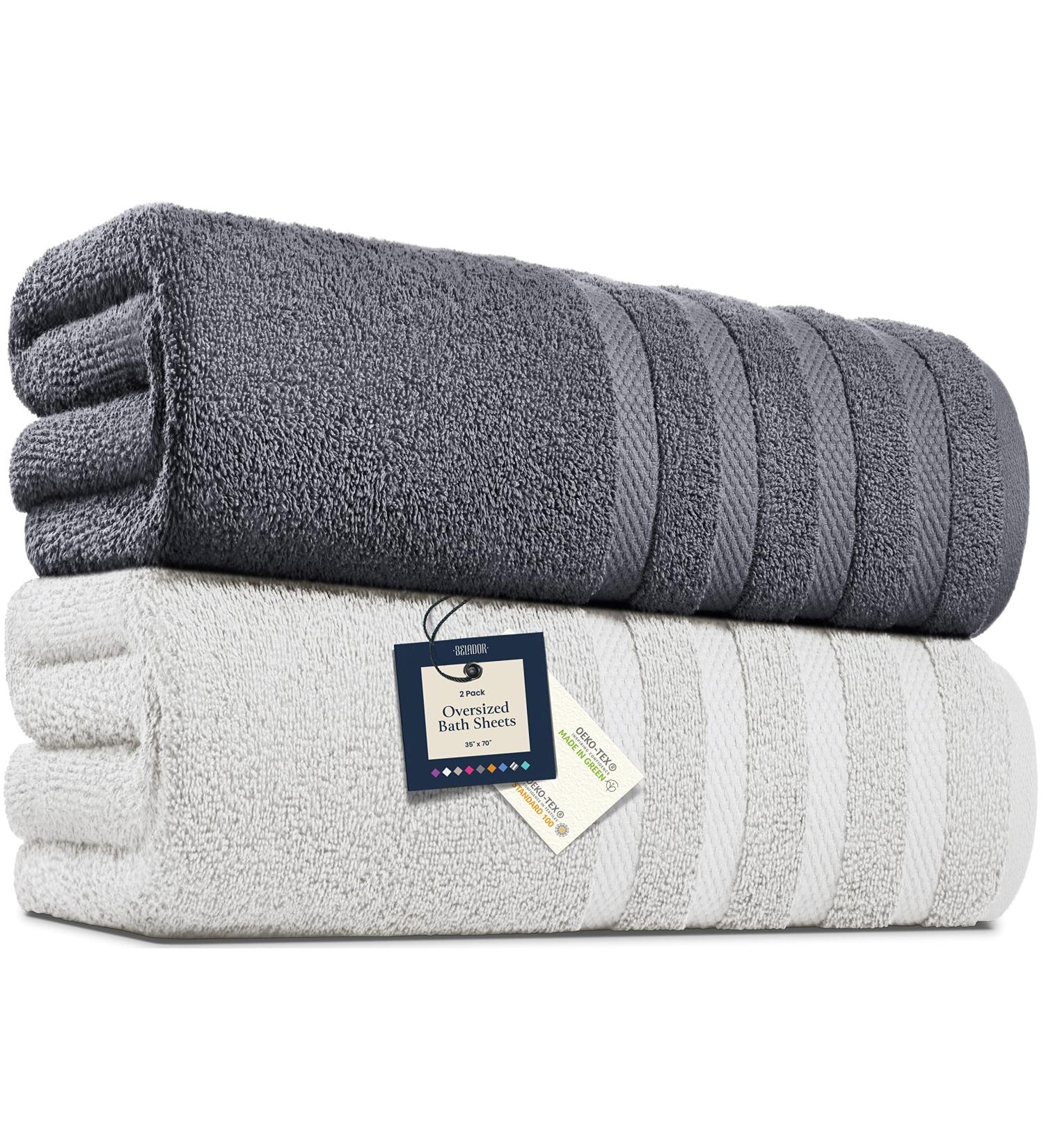 Jumbo Bath Sheets Towels 35x70 - 2-Pack, 100% Cotton, Extra Large Absorbent Towel Set - Gray & White - Buy Online on SooperMarket.com