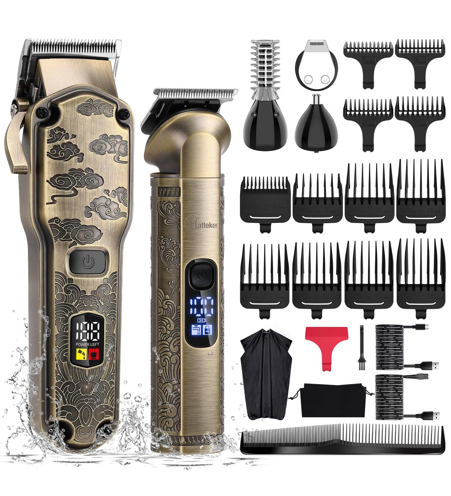 Hatteker Professional Hair Clippers & Beard Trimmer Set | Waterproof Cordless Grooming Kit for Men | T-Blade & Nose Body Hair Trimmer - Buy Online on SooperMarket.com