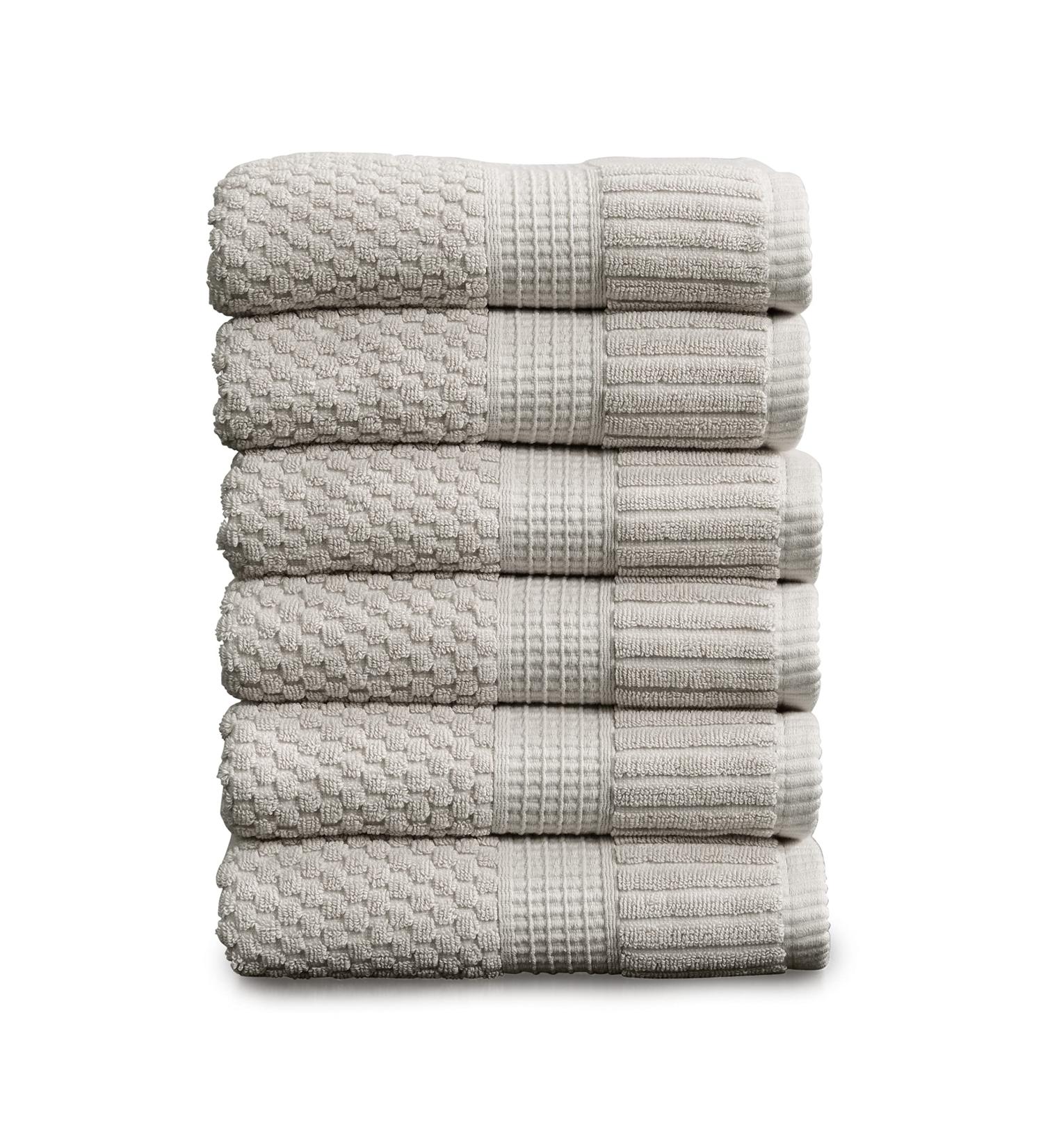 Trinity Collection 100% Cotton Hand Towel 6 Pack | Super Soft & Absorbent 16x28 | Textured Durable Cotton | Quiet Grey - Buy Online on SooperMarket.com