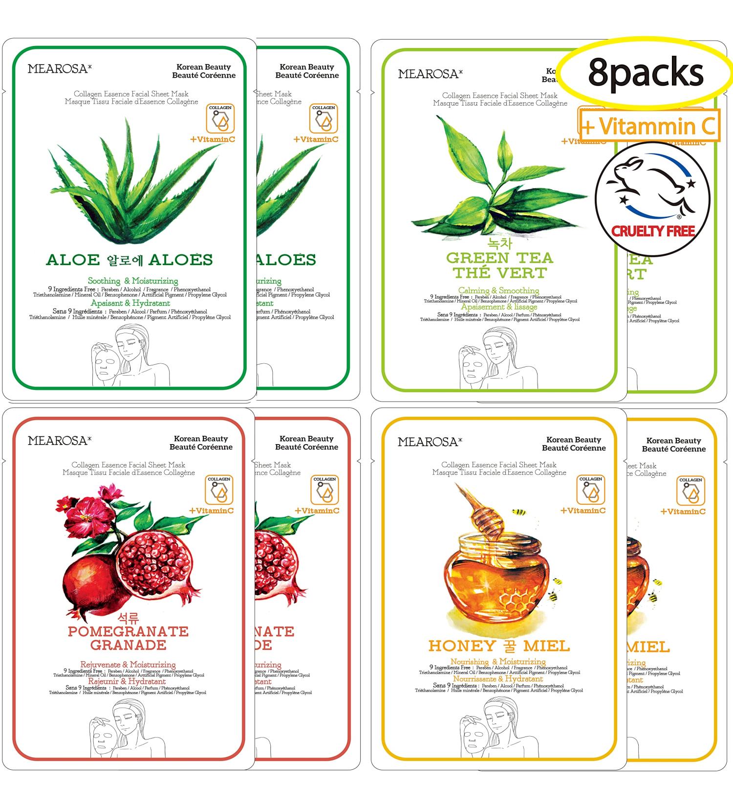 MEAROSA Vitamin C Collagen Essence Face Mask - 8 Pack | Korean Skin Care | Premium Quality - Buy Online on SooperMarket.com