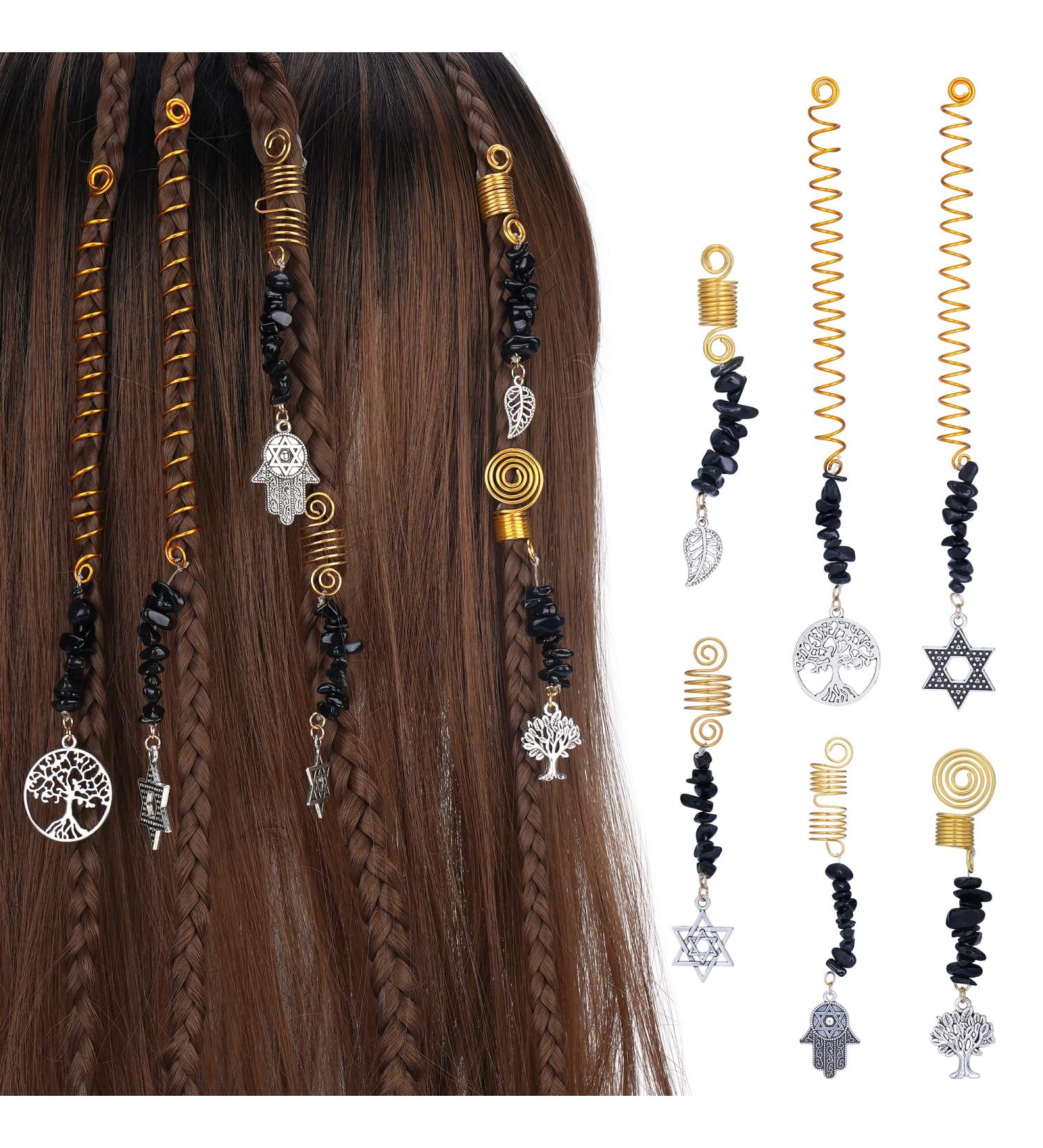 FRESHME Hair Clips for Braids Set - 6pcs Black Crystal Hair Jewelry Beads for Women and Girls - Medieval Viking Costume Decorations - Buy Online on SooperMarket.com