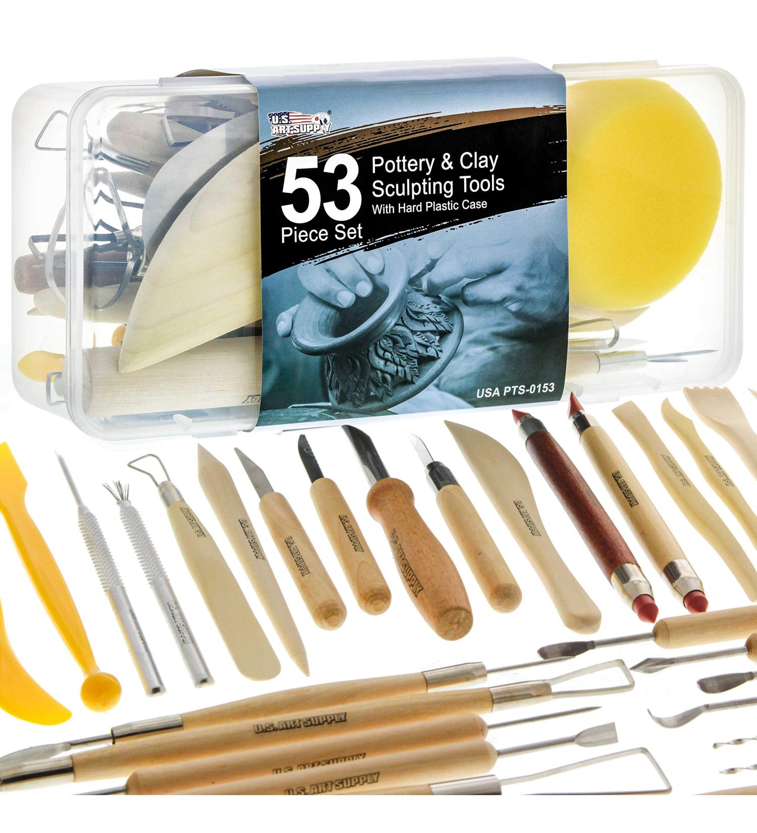 U.S. Art Supply 53-Piece Pottery & Clay Sculpting Tool Set with Hard Plastic Storage Box - Complete Sculpting Kit in Durable Case - Buy Online on SooperMarket.com