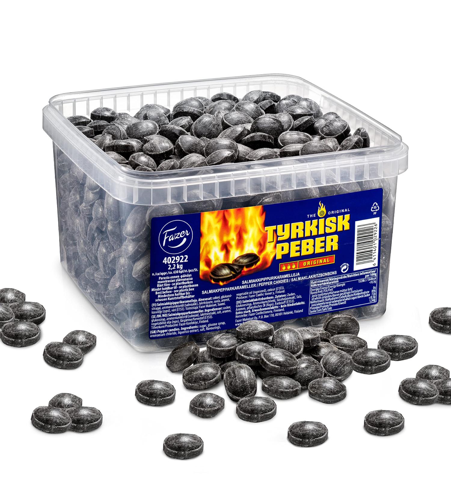 Fazer Tyrkisk Peber Original 2.2 KG Tub - Salty Liquorice Hard Candy - Scandinavian Sweets - Buy Online on SooperMarket.com