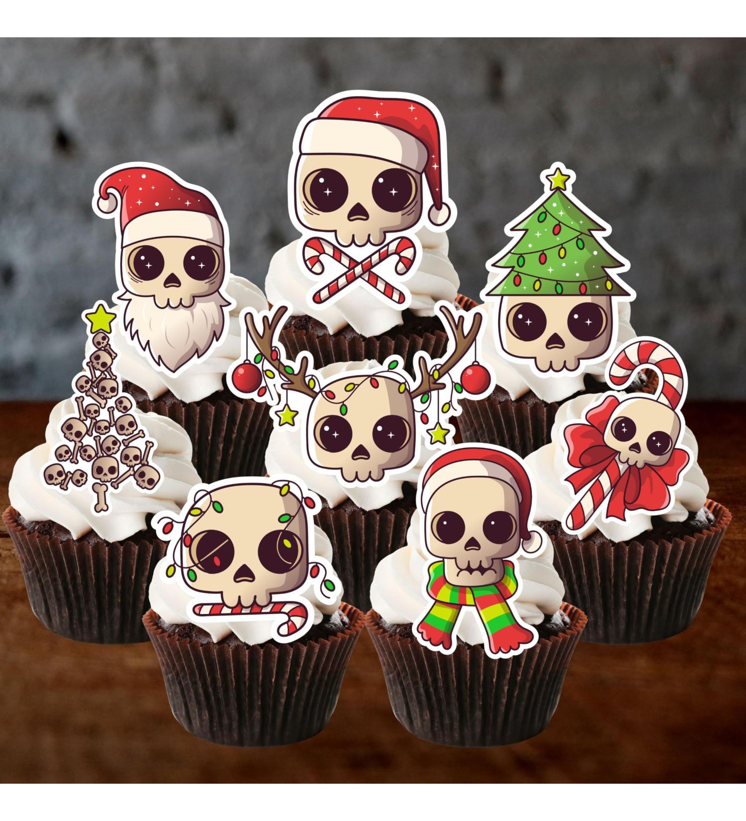 PRECUT Christmas Skull Cupcake Toppers Edible Skull Cake Decorations Christmas Skull Decorations Christmas Skull Cake Topper (12) - Buy Online on SooperMarket.com