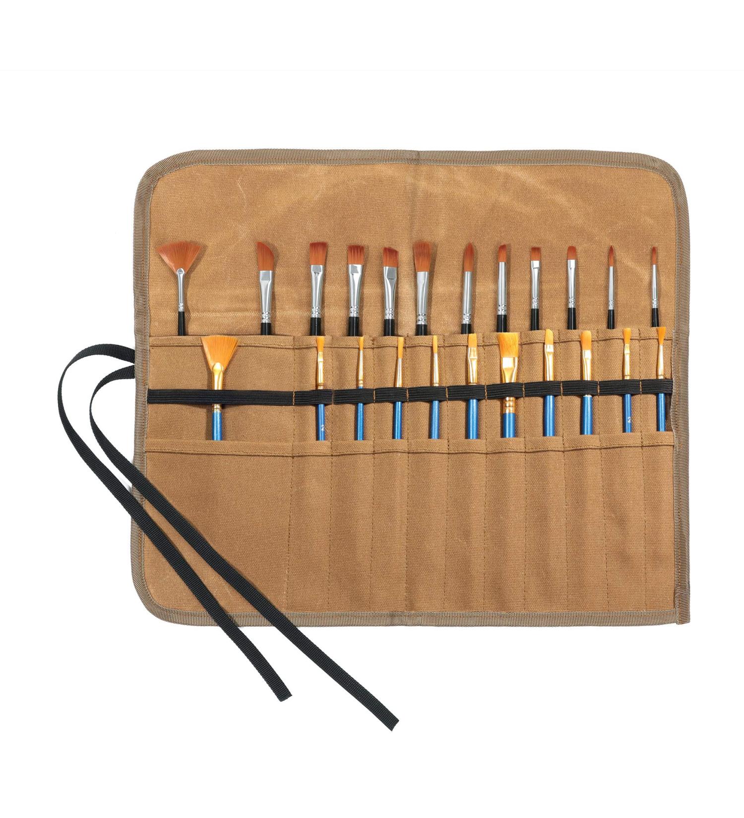 Denifiter Waxed Canvas Roll-up Pencil Bag  Heavy Duty Artist Paint Brushes Organize Pouch (Khaki) - Buy Online on SooperMarket.com