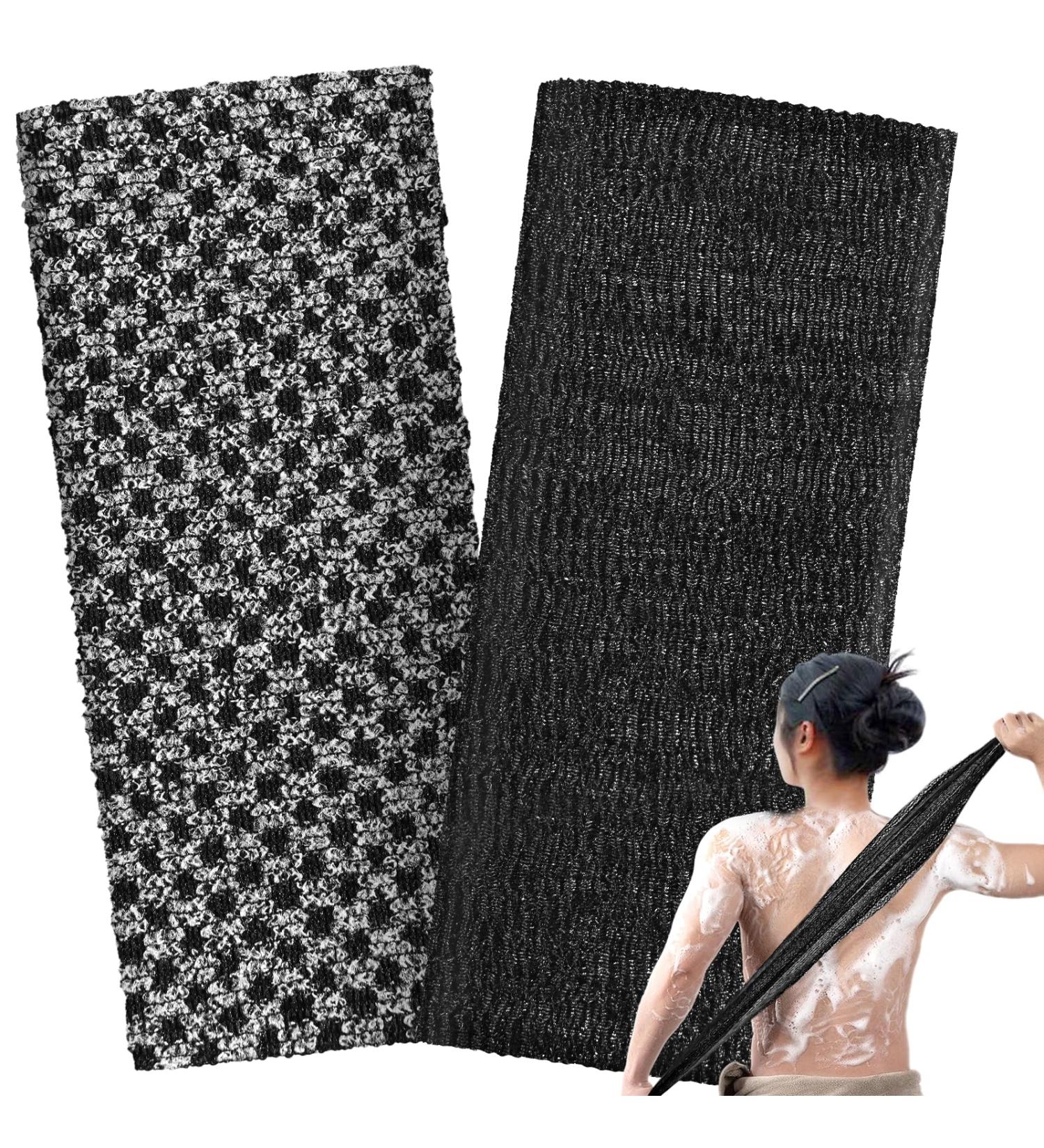 Exfoliating Washcloth Set - 2 African Net Shower Towels & Japanese Face Sponges for Ultimate Body Care Black Loofah Scrubber for Exfoliation - Buy Online on SooperMarket.com