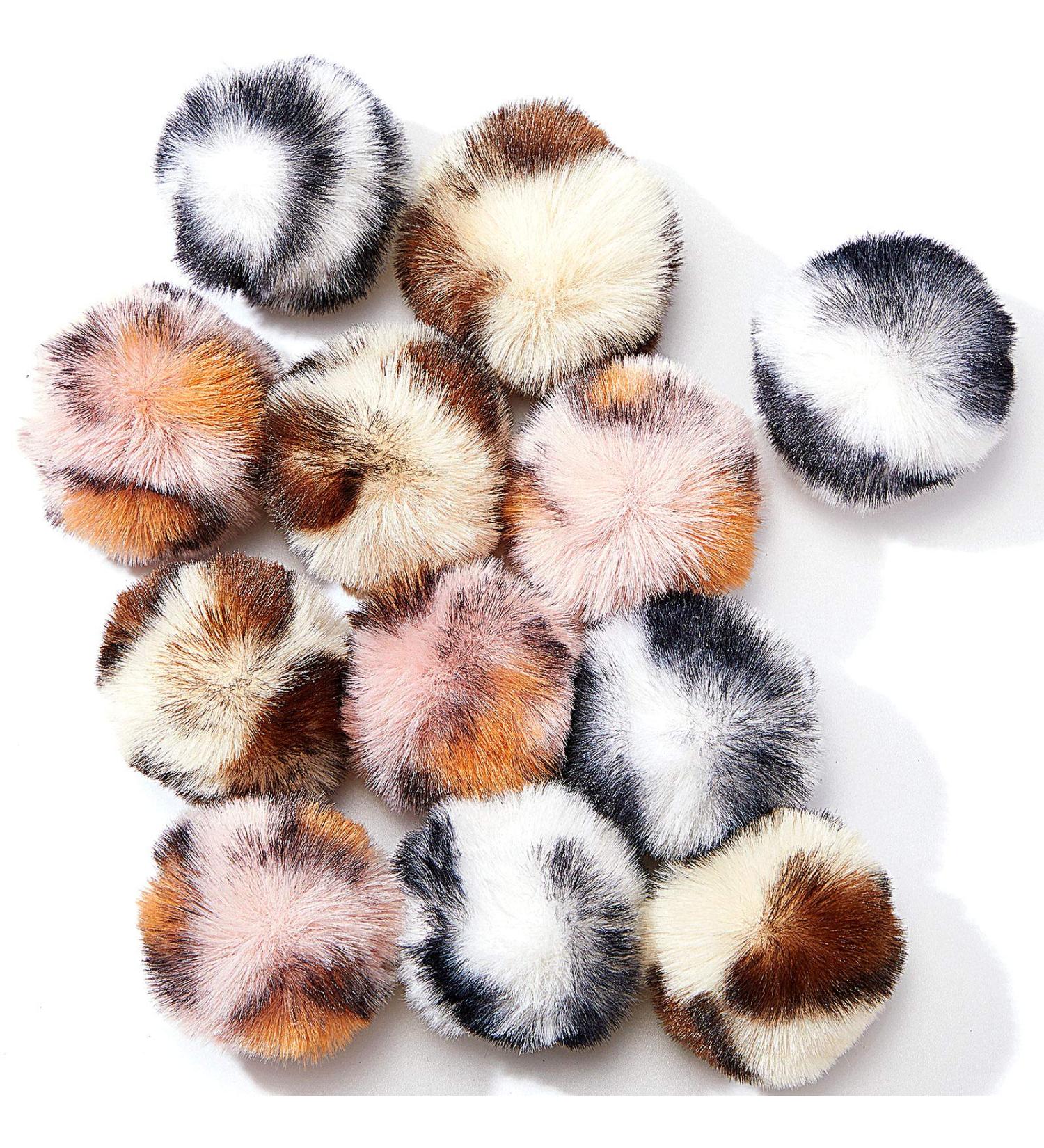 12-Piece Large Plush Pets Ball Toy Set for Cats - Fuzzy Pom Pom Balls in Pink Leopard Print | Indoor Cat Entertainment - Buy Online on SooperMarket.com