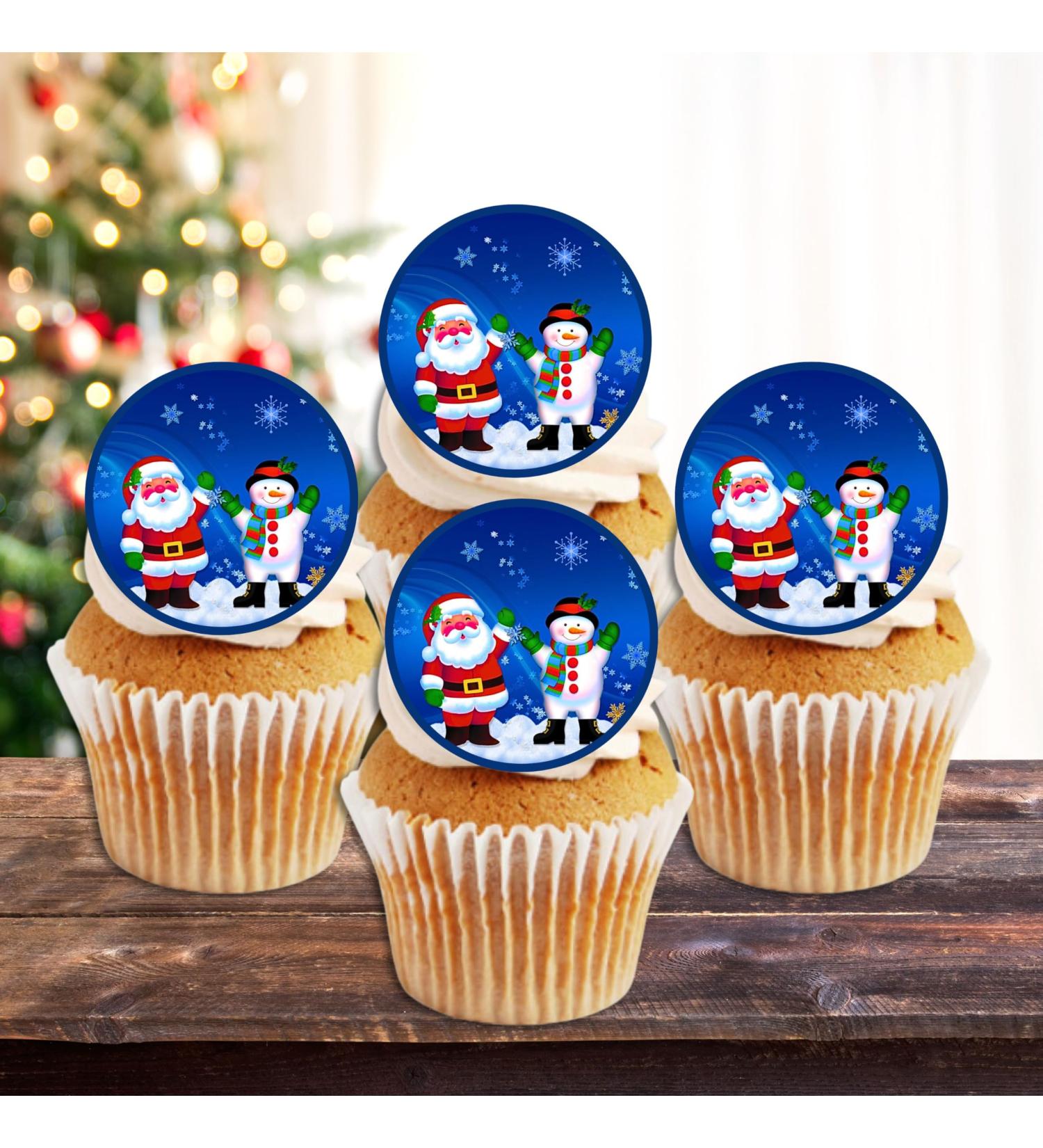 PRECUT Christmas Santa Snowman Cupcake Toppers Christmas Edible Cake Decorations Snowman Cake Toppers Xmas Cupcake Decoration Santa Cup Cake Topper (12) - Buy Online on SooperMarket.com