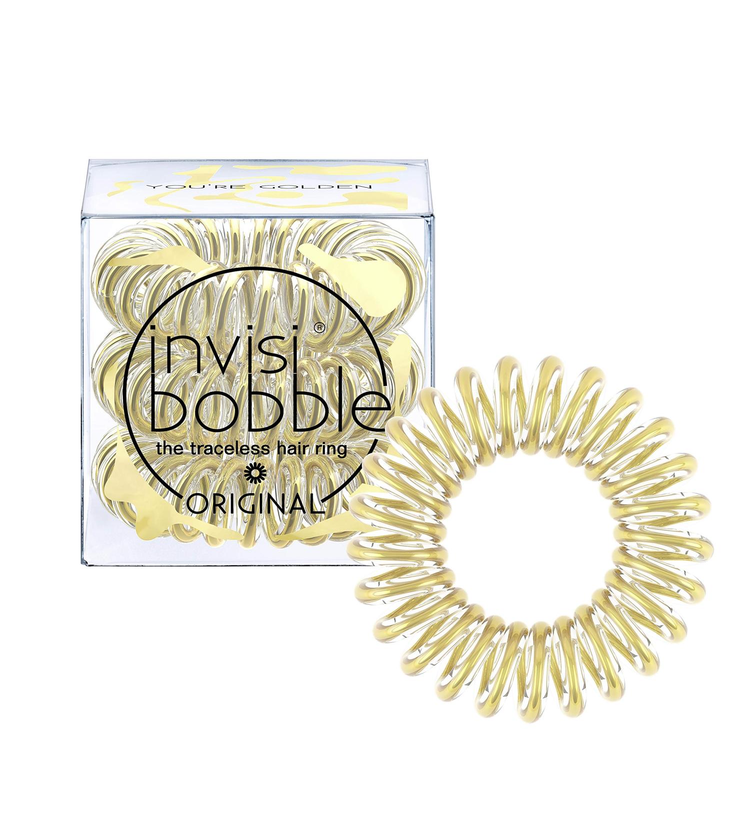Invisibobble Original Hair Tie - You're Golden | 3x Spiral Gold Hair Ties for Strong Hold & Hair-Friendly Style | Designed in Munich for Girls & Women - Buy Online on SooperMarket.com