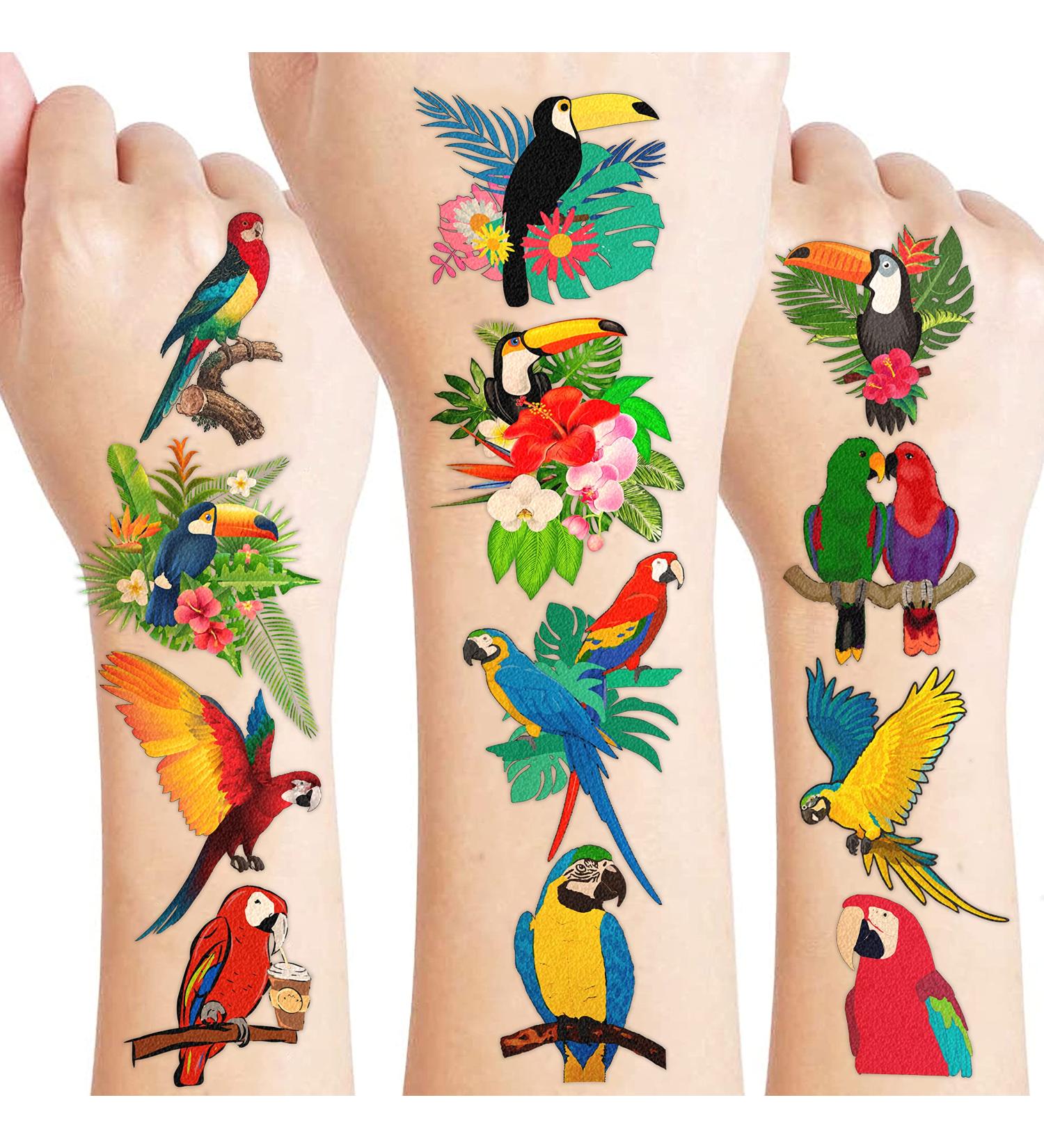 Parrot Bird Temporary Tattoo Stickers - Tropical Themed Birthday Party Decorations for Kids - 96PCS Set - Classroom Prizes & Gifts - Buy Online on SooperMarket.com