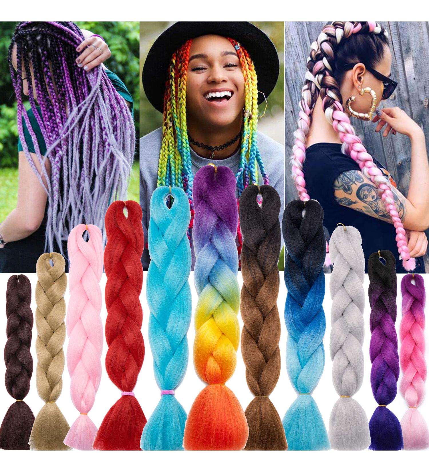 Jumbo Braiding Hair Extensions Colorful Synthetic Hair for DIY Crochet Box Braids Ombre 1Pc 24inch Ash Blonde - Buy Online on SooperMarket.com