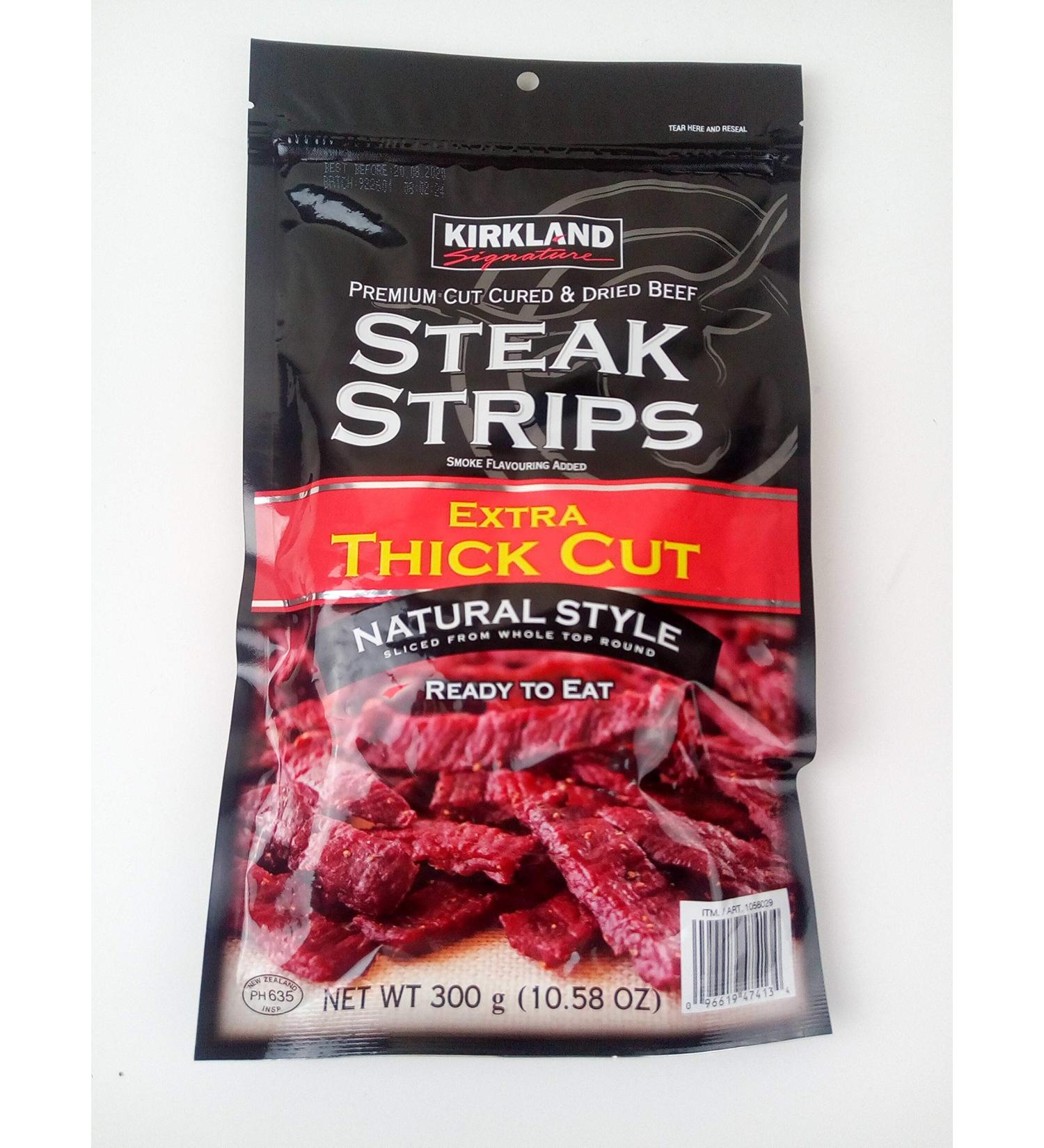 Kirkland Signature Extra Thick Cut Beef Steak Strips 300g - Premium Cured & Dried - Buy Online on SooperMarket.com