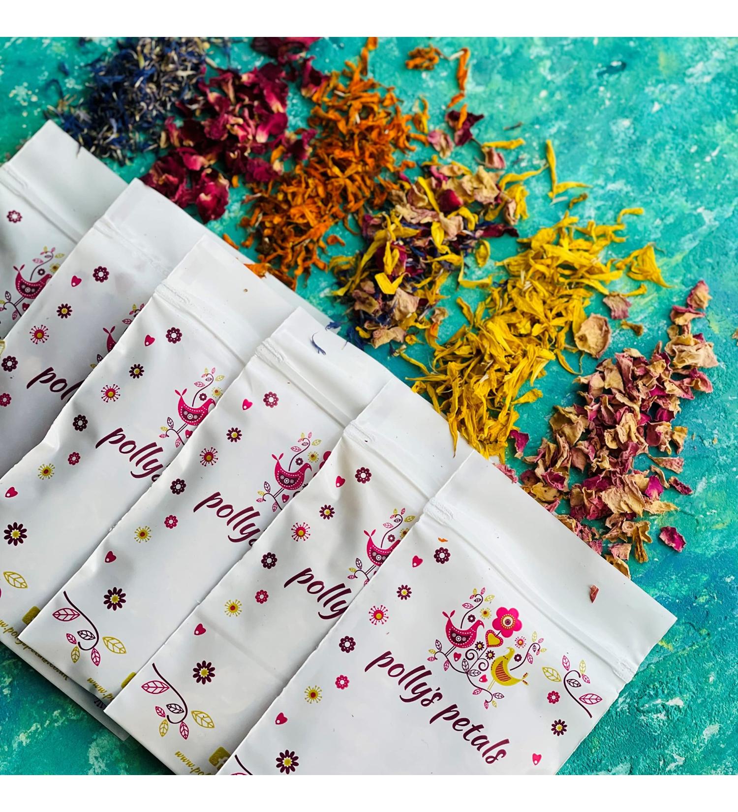 Edible Dried Flower Petal Cake Decorating Kit - 6 x 120ml Bags - Blue Cornflower Yellow & Orange Marigold Pink & Red Rose (231) - Buy Online on SooperMarket.com